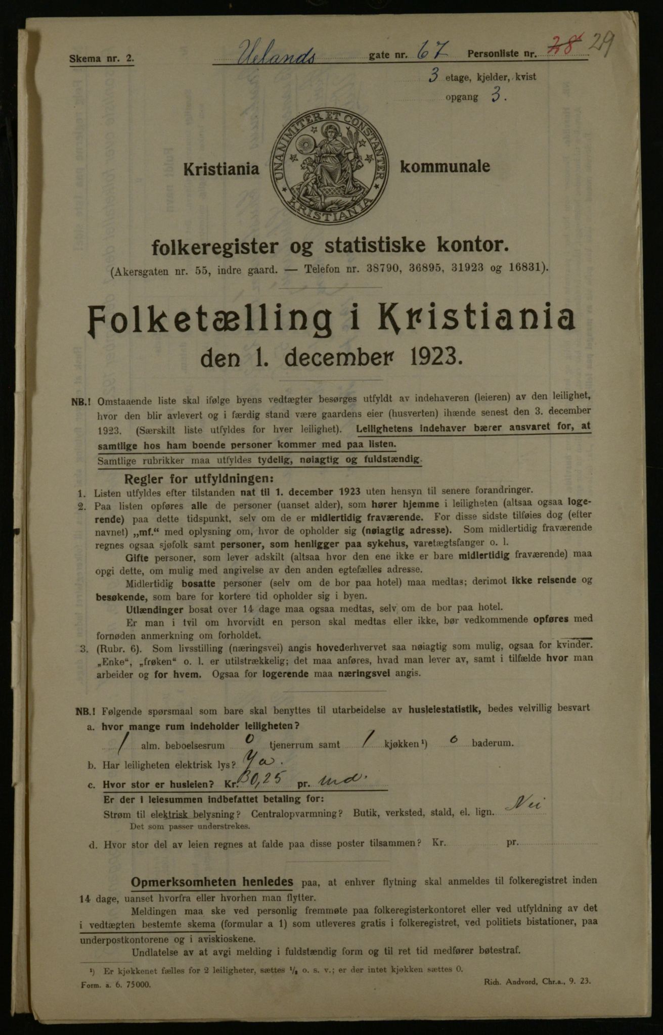 OBA, Municipal Census 1923 for Kristiania, 1923, p. 131195