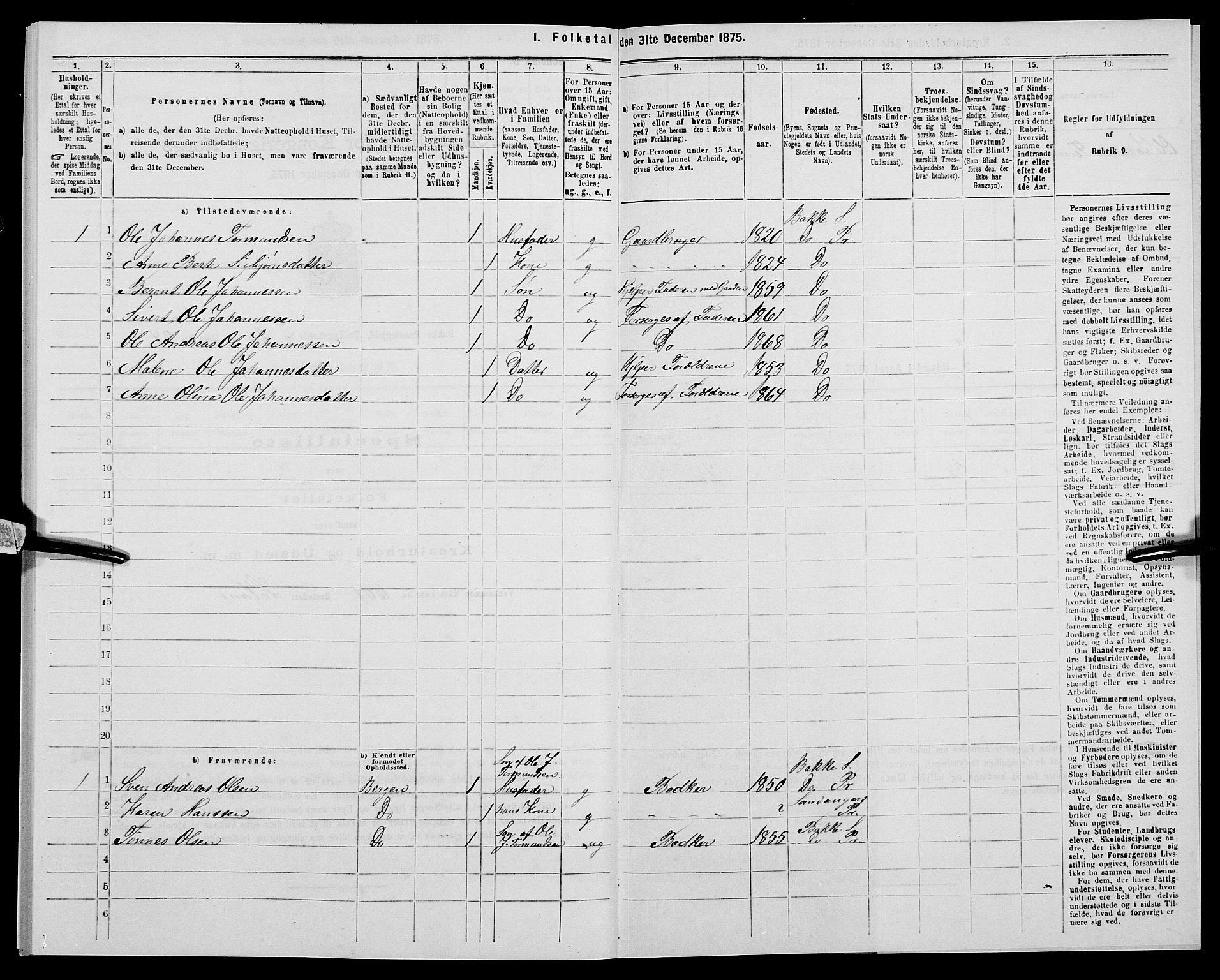 SAK, 1875 census for 1045P Bakke, 1875, p. 218