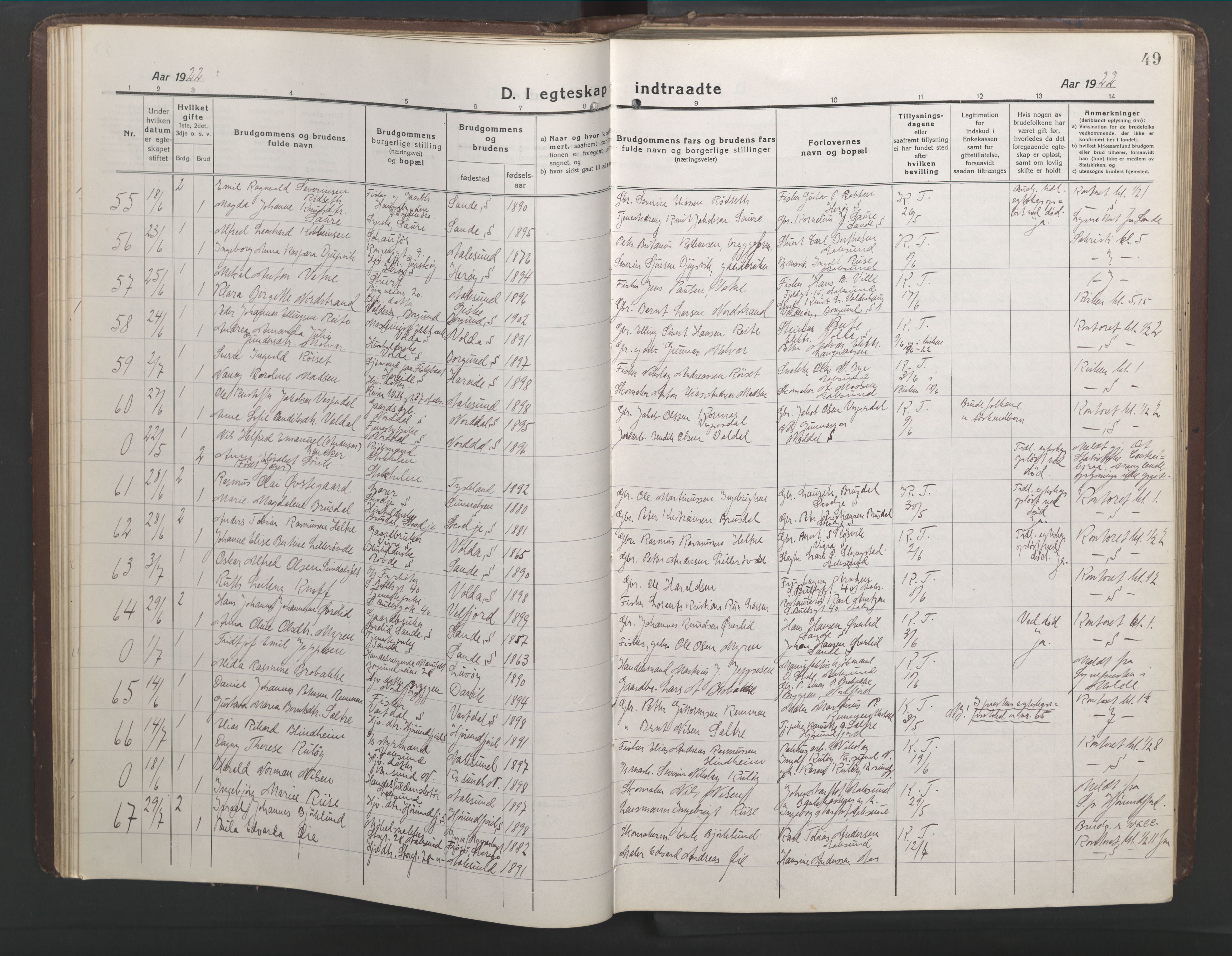 Ministerialprotokoller, klokkerbøker og fødselsregistre - Møre og Romsdal, AV/SAT-A-1454/529/L0473: Parish register (copy) no. 529C10, 1918-1941, p. 49