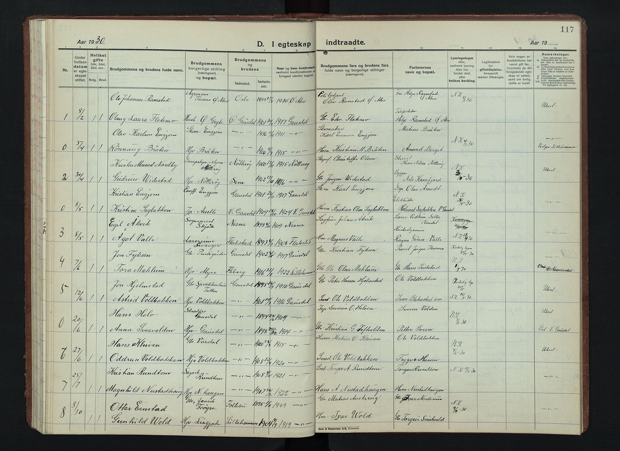 Østre Gausdal prestekontor, AV/SAH-PREST-092/H/Ha/Hab/L0006: Parish register (copy) no. 6, 1922-1945, p. 117