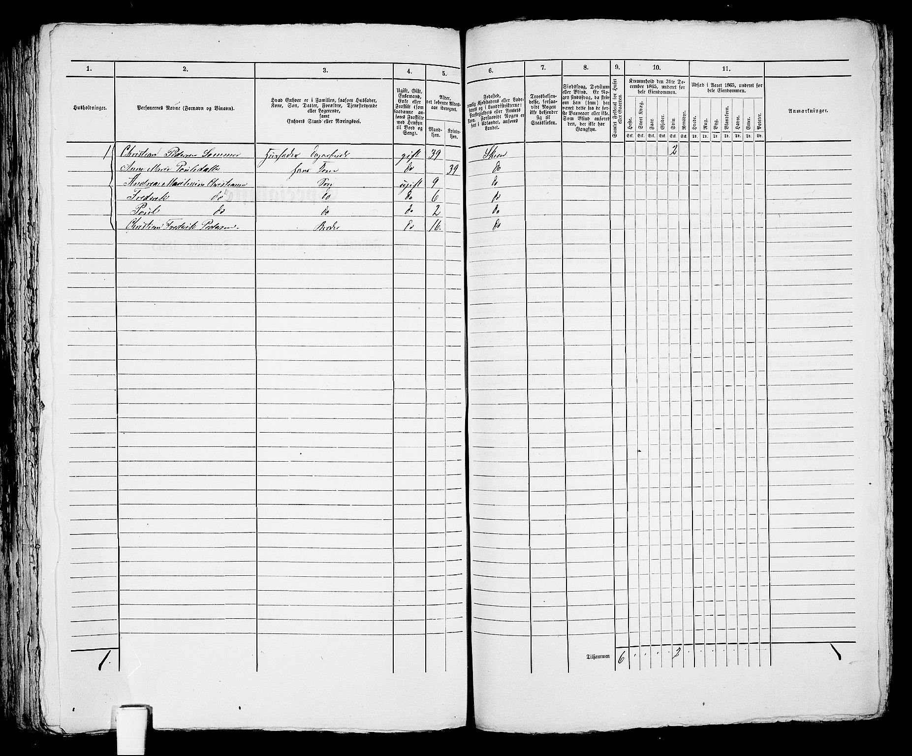 RA, 1865 census for Skien, 1865, p. 1155