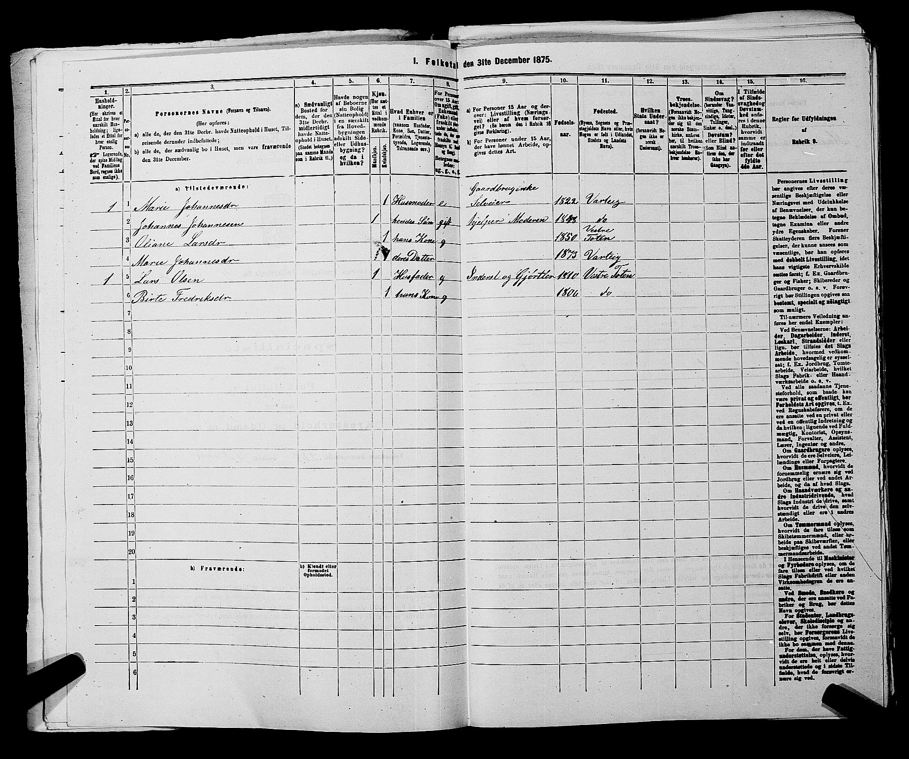 RA, 1875 census for 0114P Varteig, 1875, p. 329