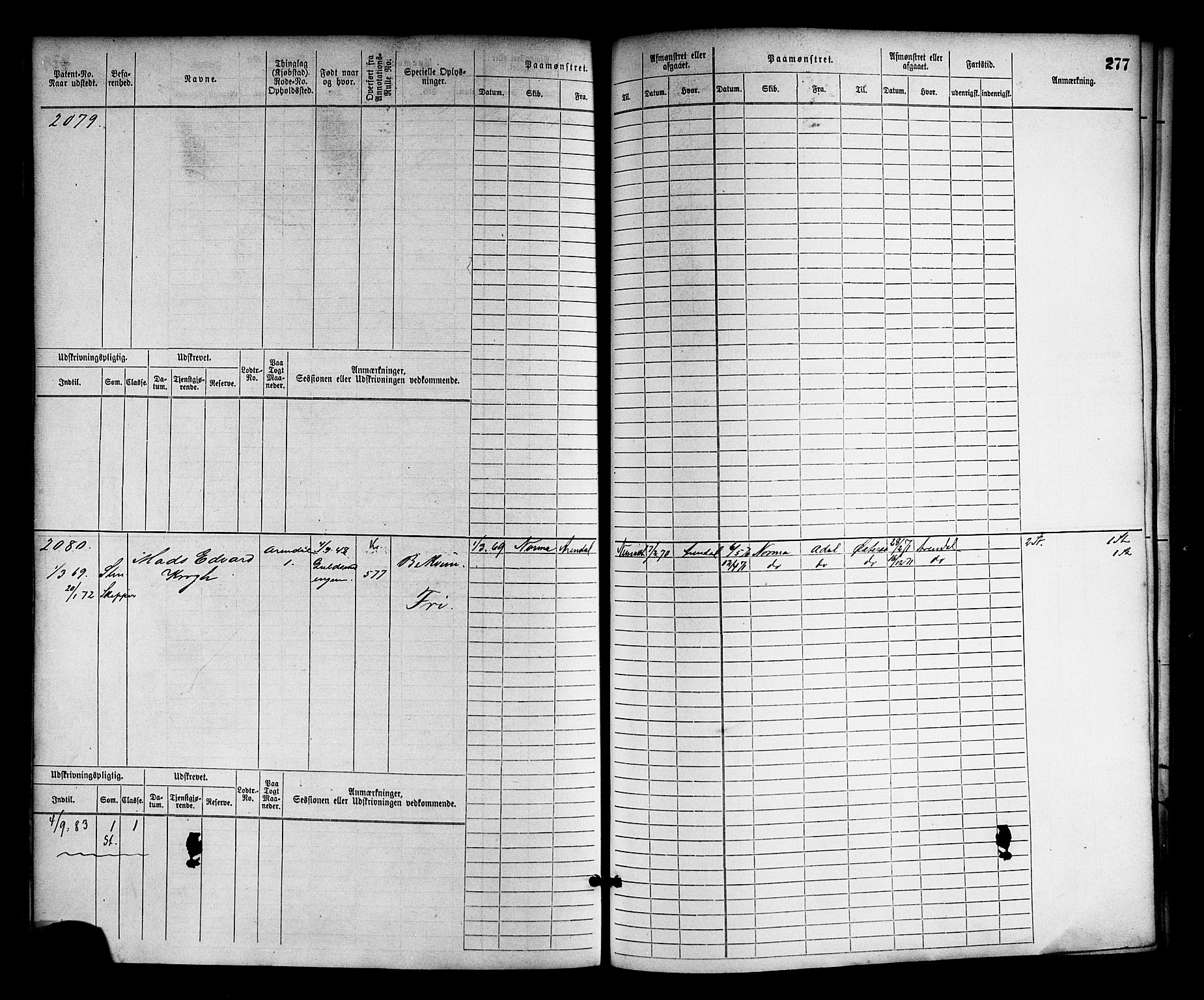 Arendal mønstringskrets, AV/SAK-2031-0012/F/Fb/L0012: Hovedrulle nr 1529-2290, S-10, 1868-1885, p. 287