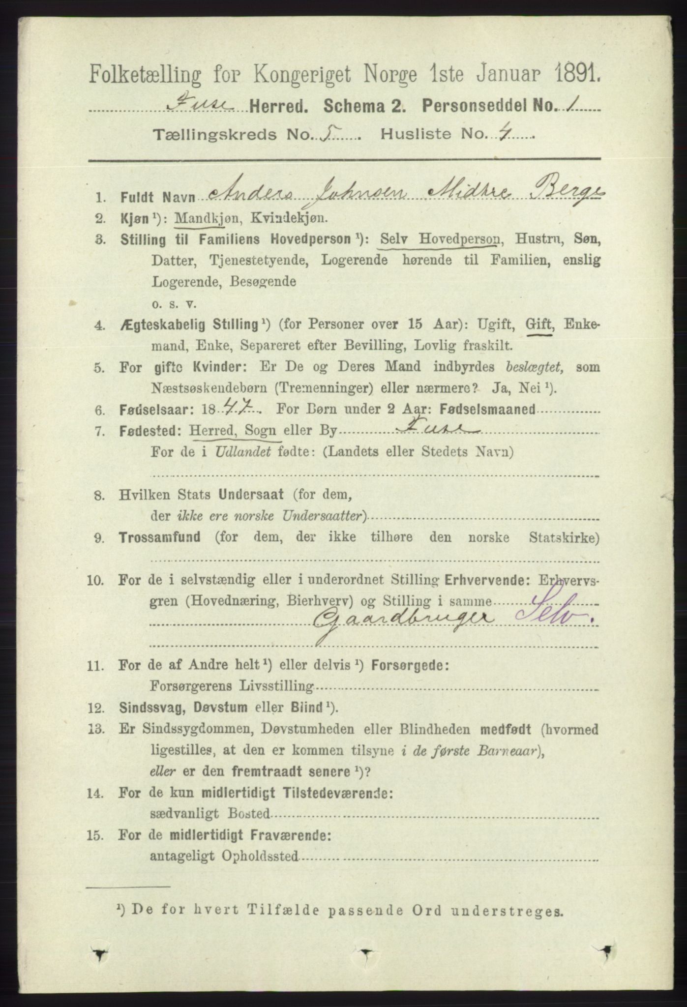 RA, 1891 census for 1241 Fusa, 1891, p. 907