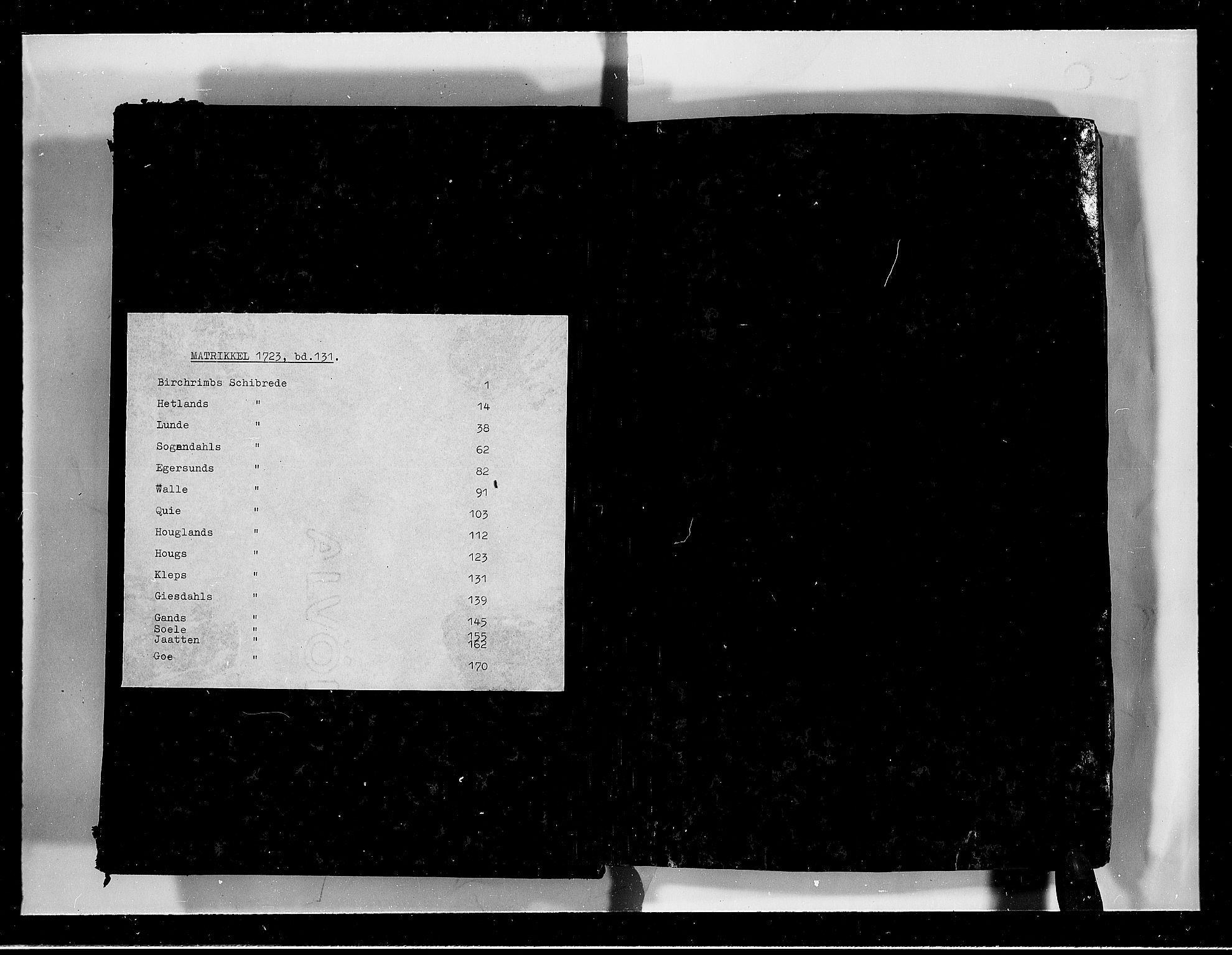 Rentekammeret inntil 1814, Realistisk ordnet avdeling, RA/EA-4070/N/Nb/Nbf/L0131: Jæren og Dalane eksaminasjonsprotokoll, 1723, p. 1