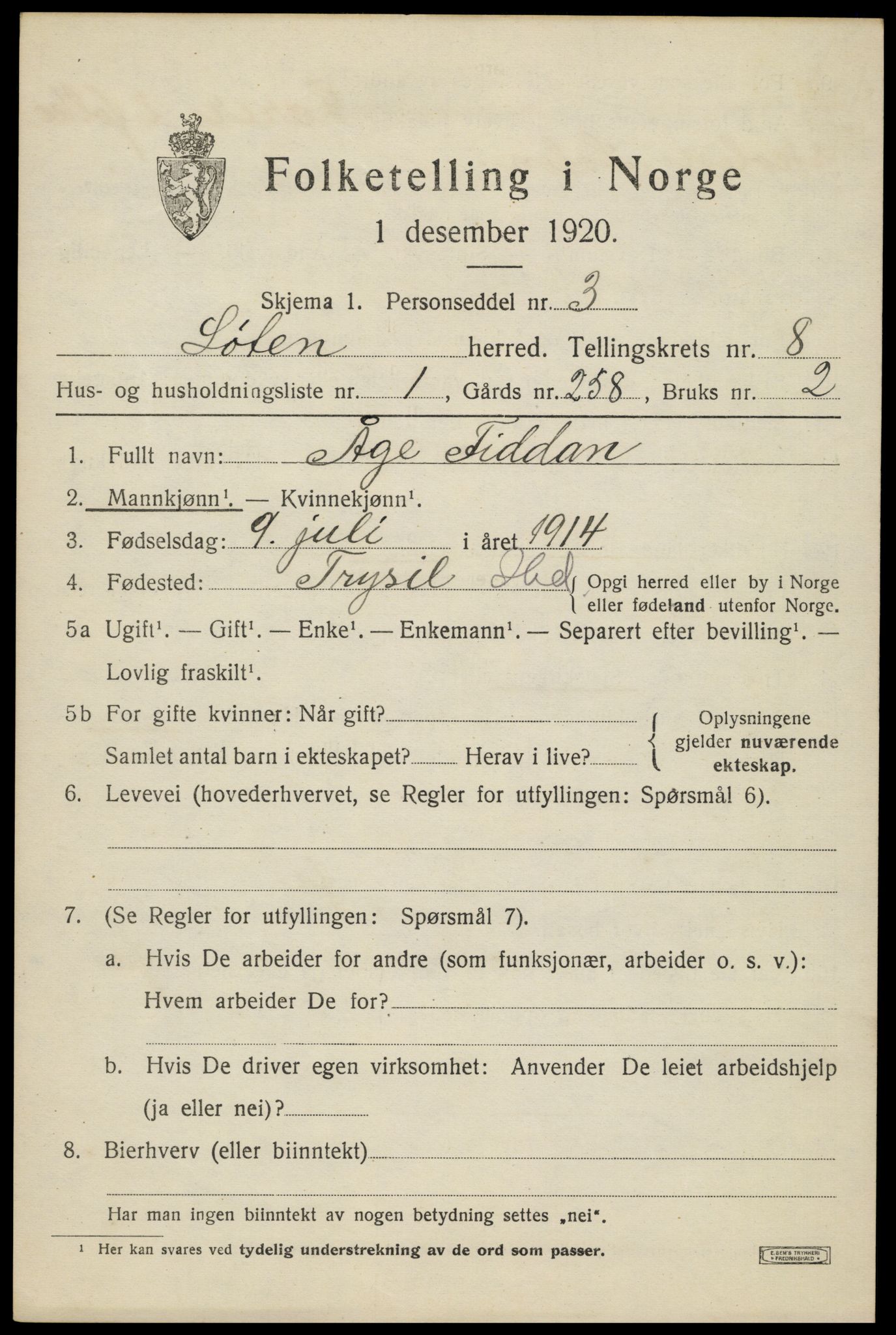 SAH, 1920 census for Løten, 1920, p. 14237