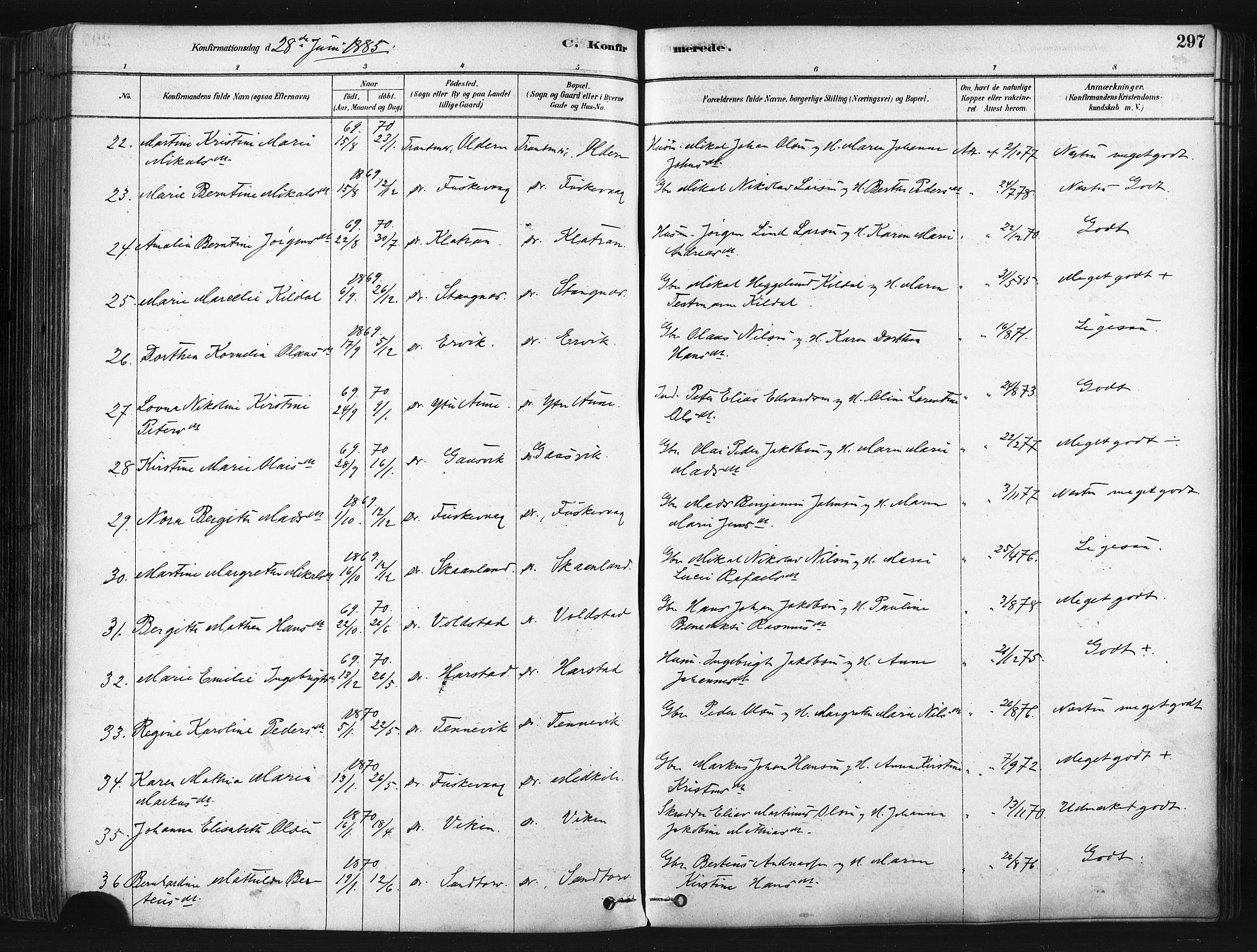 Trondenes sokneprestkontor, AV/SATØ-S-1319/H/Ha/L0014kirke: Parish register (official) no. 14, 1878-1889, p. 297