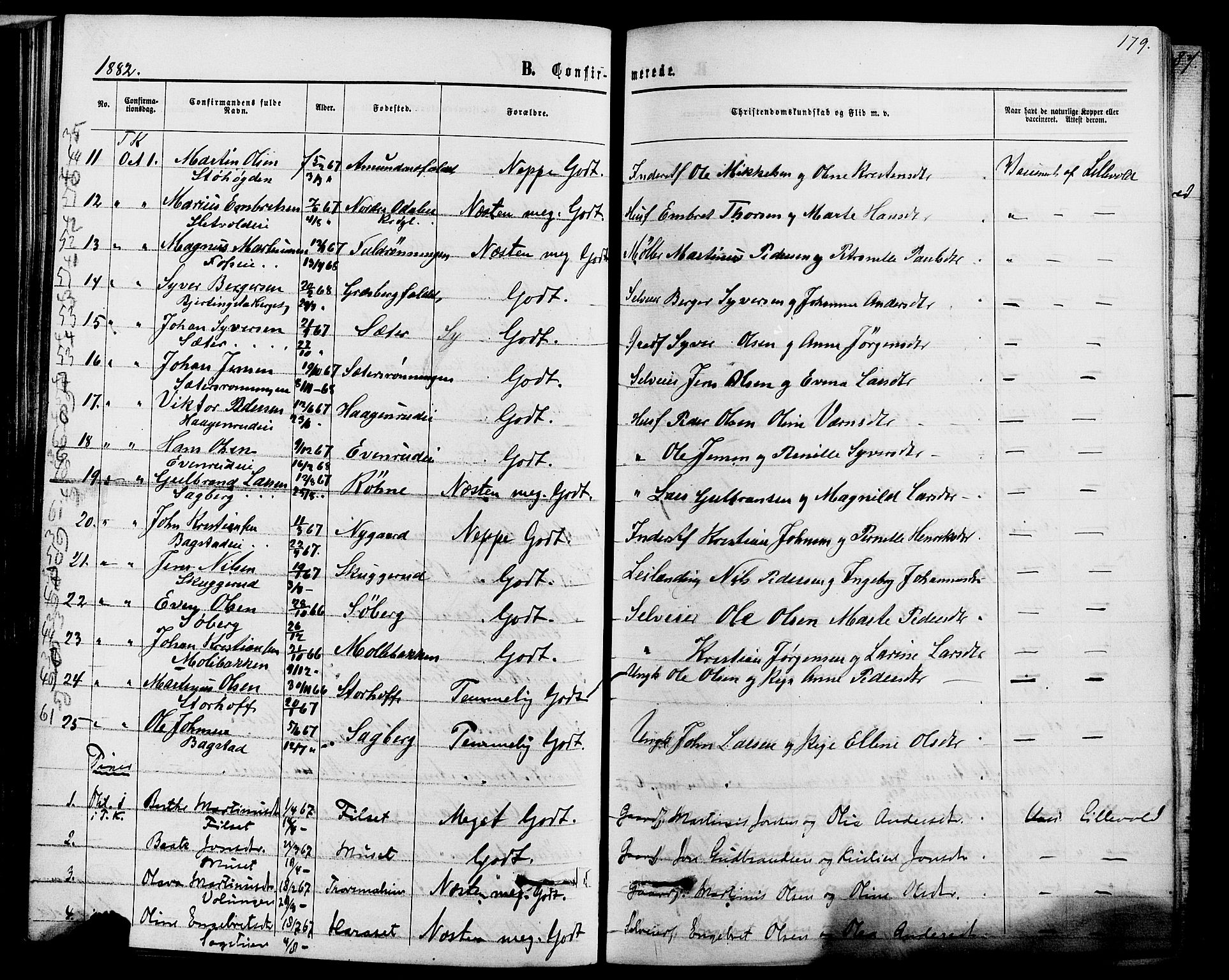 Romedal prestekontor, AV/SAH-PREST-004/K/L0006: Parish register (official) no. 6, 1866-1886, p. 179