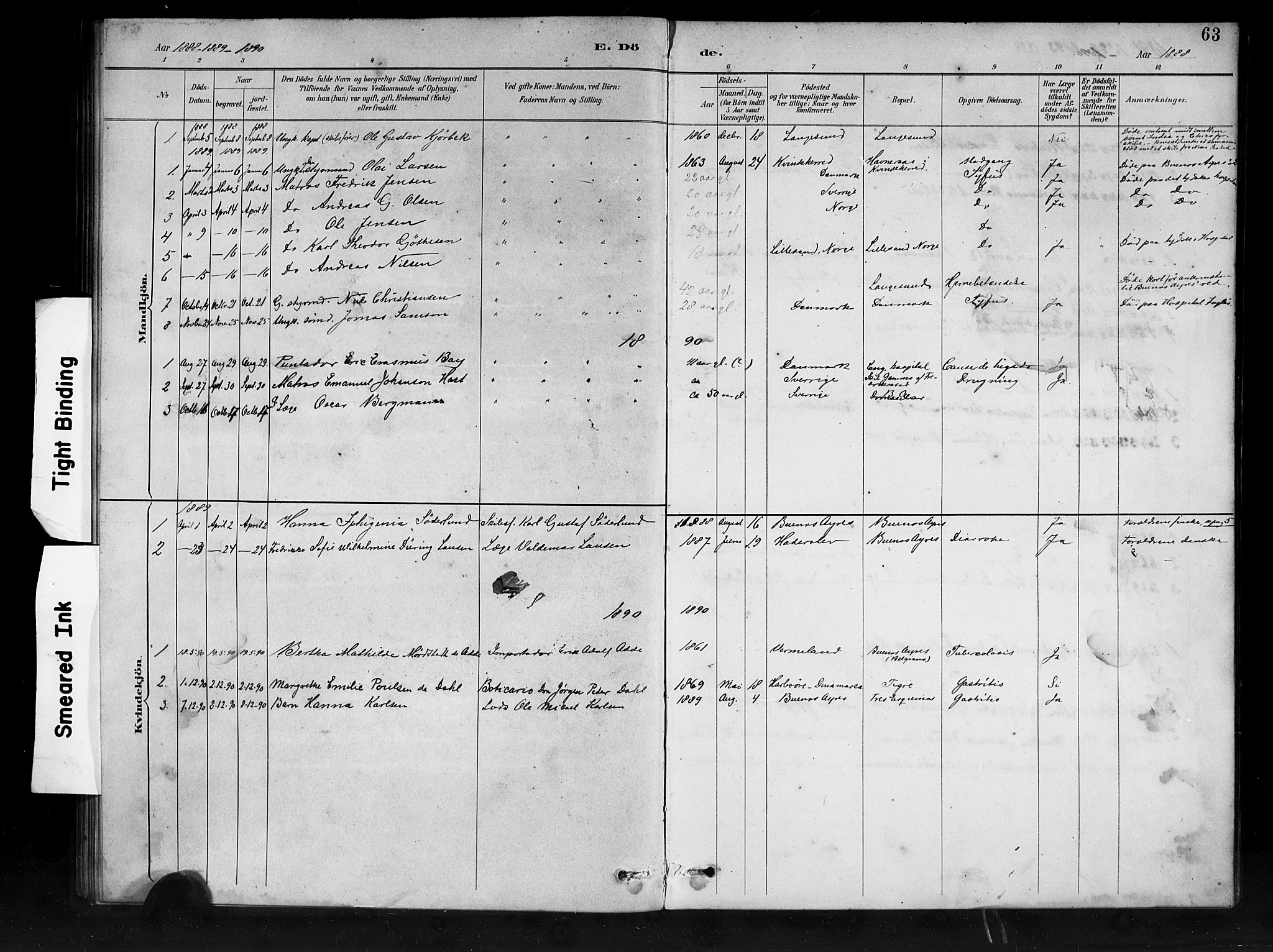 Den norske sjømannsmisjon i utlandet/Syd-Amerika (Buenos Aires m.fl.), SAB/SAB/PA-0118/H/Ha/L0001: Parish register (official) no. A 1, 1888-1898, p. 63