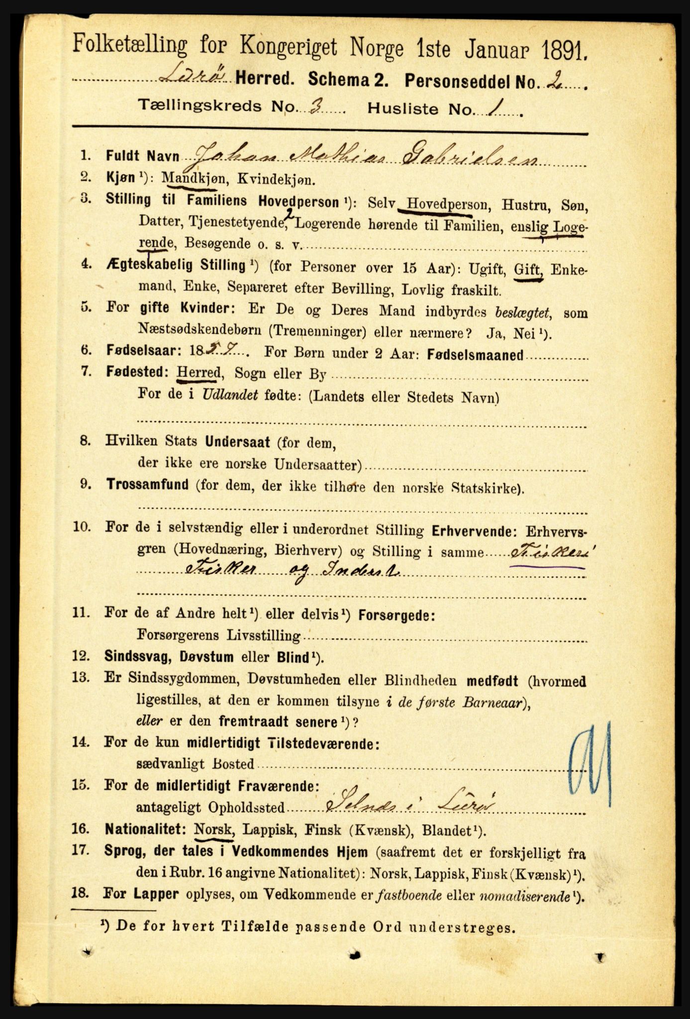 RA, 1891 census for 1834 Lurøy, 1891, p. 1445