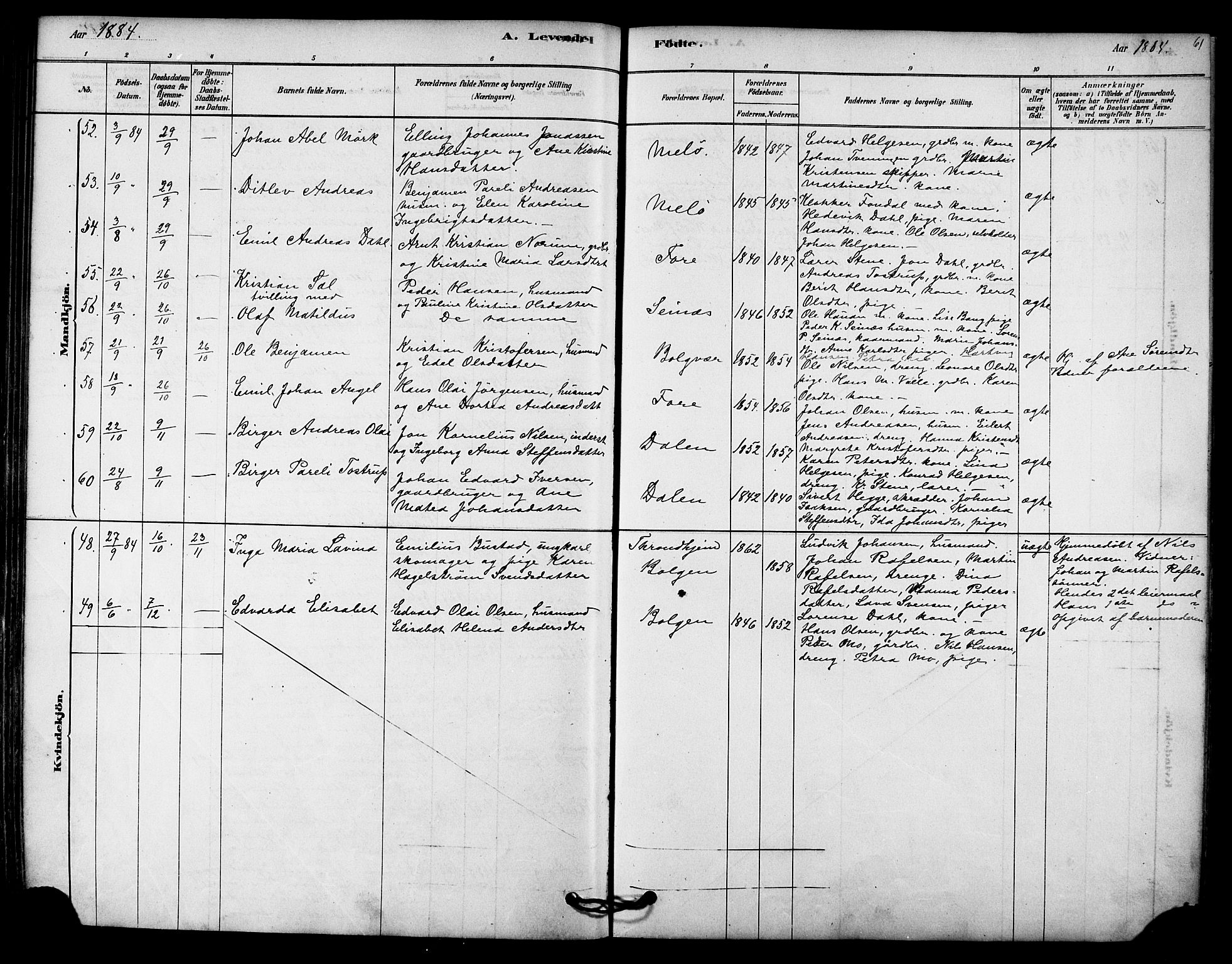 Ministerialprotokoller, klokkerbøker og fødselsregistre - Nordland, AV/SAT-A-1459/843/L0626: Parish register (official) no. 843A01, 1878-1907, p. 61