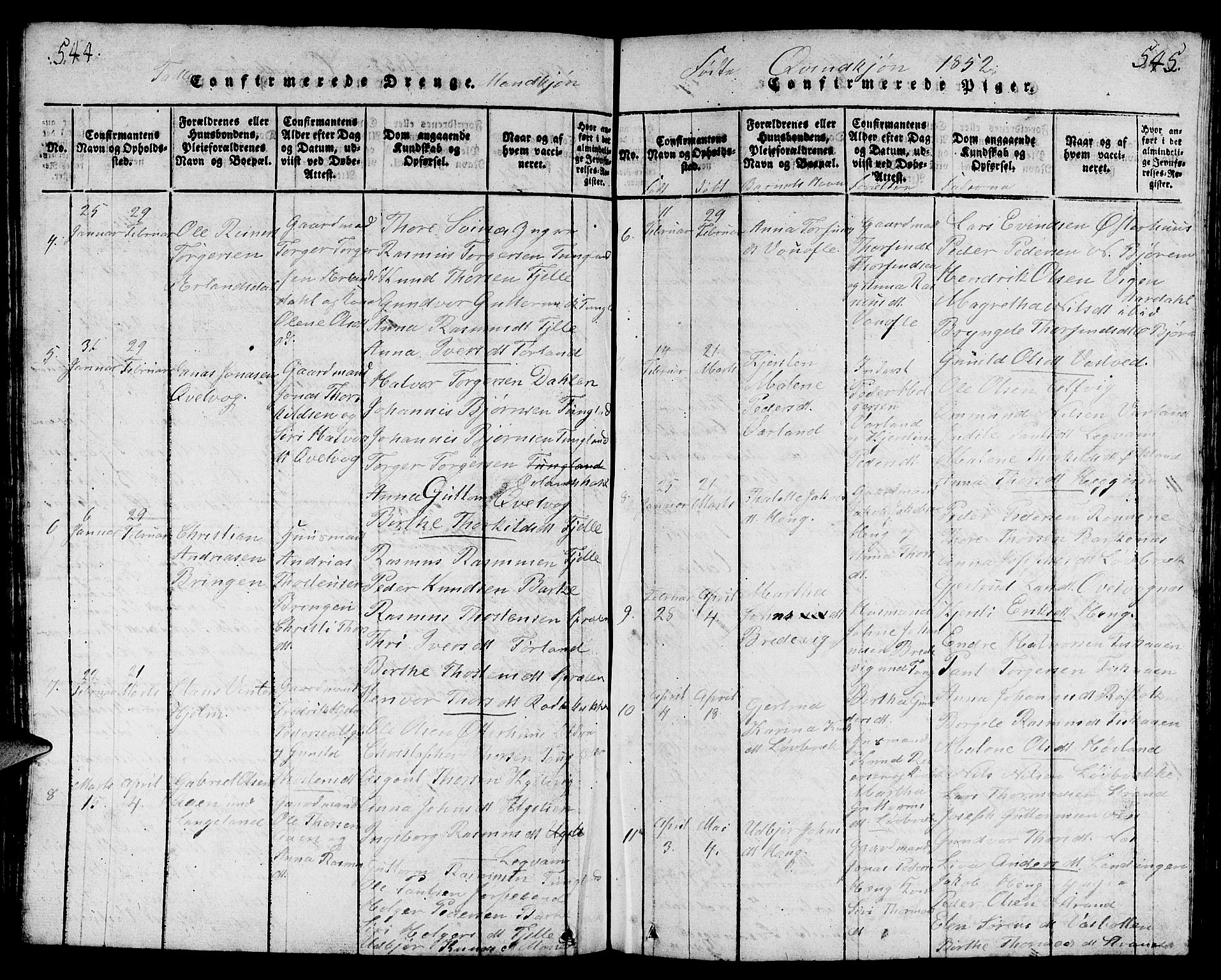 Strand sokneprestkontor, AV/SAST-A-101828/H/Ha/Hab/L0001: Parish register (copy) no. B 1, 1816-1854, p. 544-545