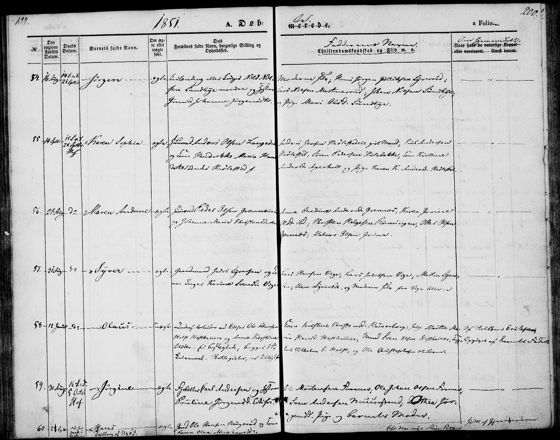 Hof kirkebøker, AV/SAKO-A-64/F/Fa/L0005: Parish register (official) no. I 5, 1844-1851, p. 199-200