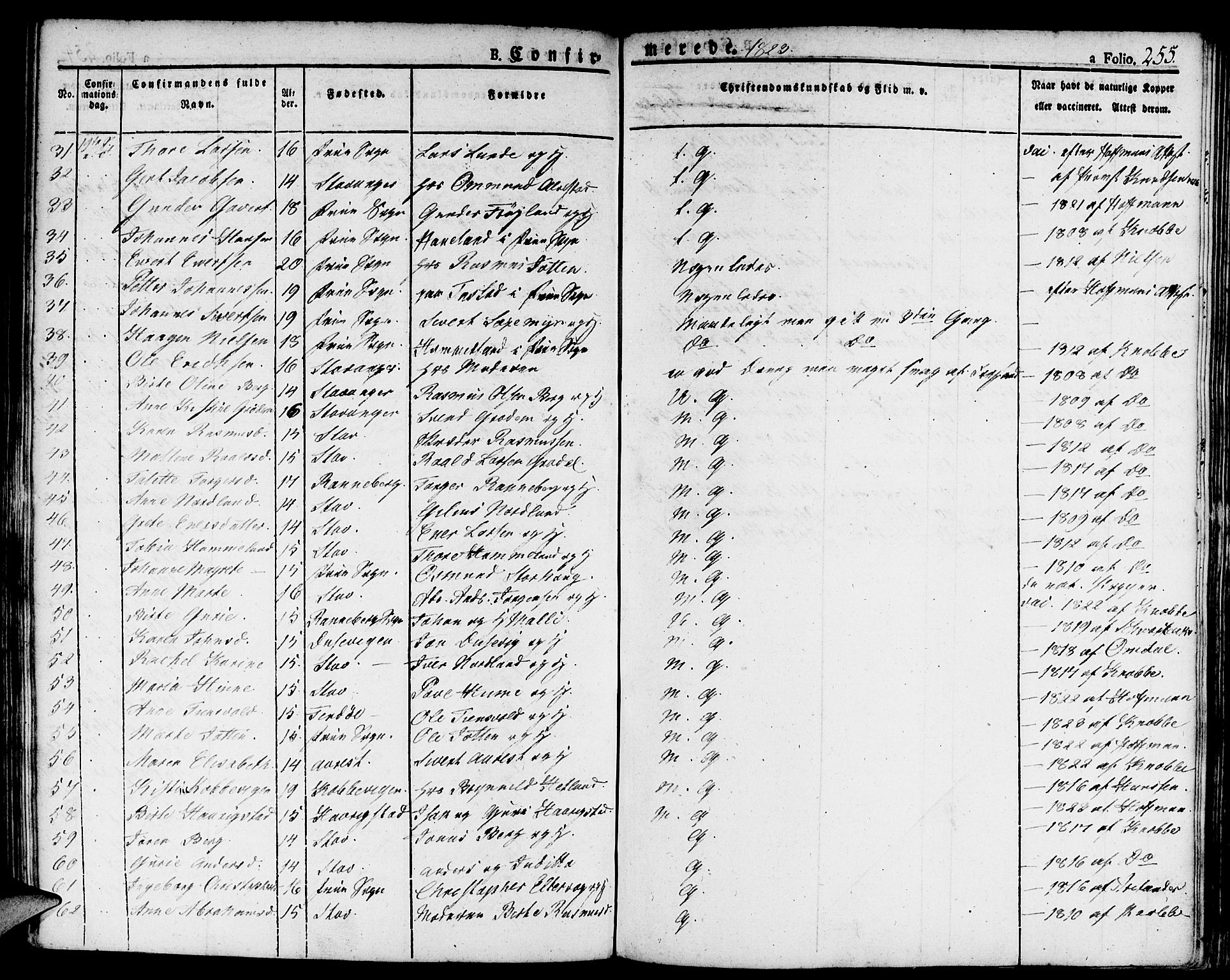 Domkirken sokneprestkontor, SAST/A-101812/001/30/30BA/L0009: Parish register (official) no. A 9, 1821-1832, p. 255