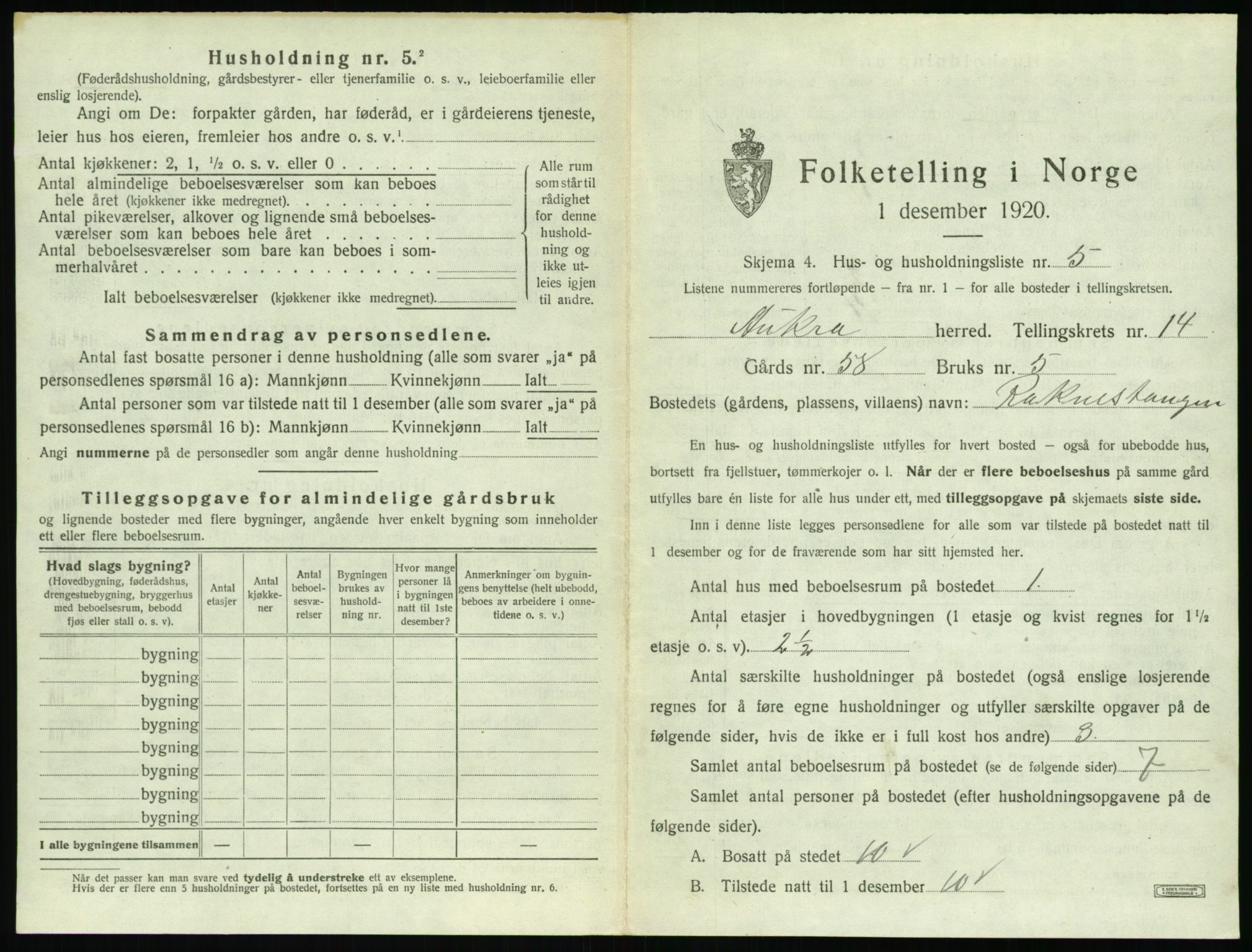 SAT, 1920 census for Aukra, 1920, p. 839