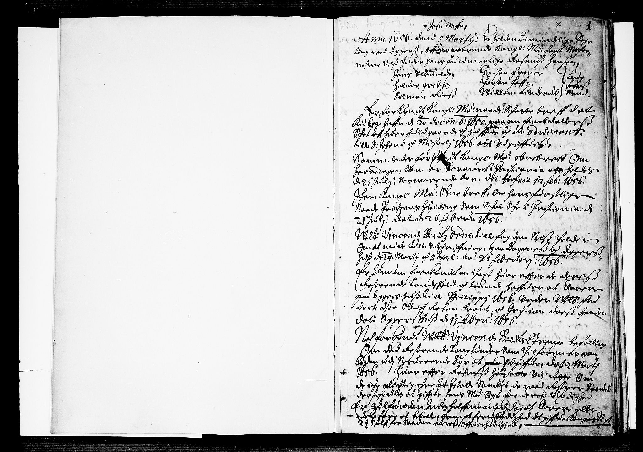 Aker sorenskriveri, SAO/A-10895/F/Fb/L0001/0001: Tingbøker, nr. 1-5b / Tingbok nr. 1, 1656-1657, p. 0b-1a