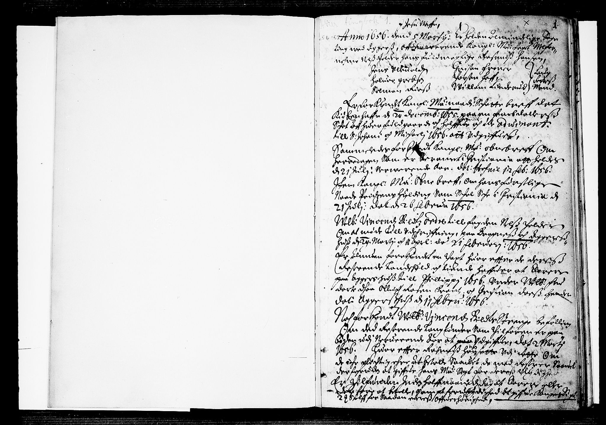 Aker sorenskriveri, AV/SAO-A-10895/F/Fb/L0001/0001: Tingbøker, nr. 1-5b / Tingbok nr. 1, 1656-1657, p. 0b-1a