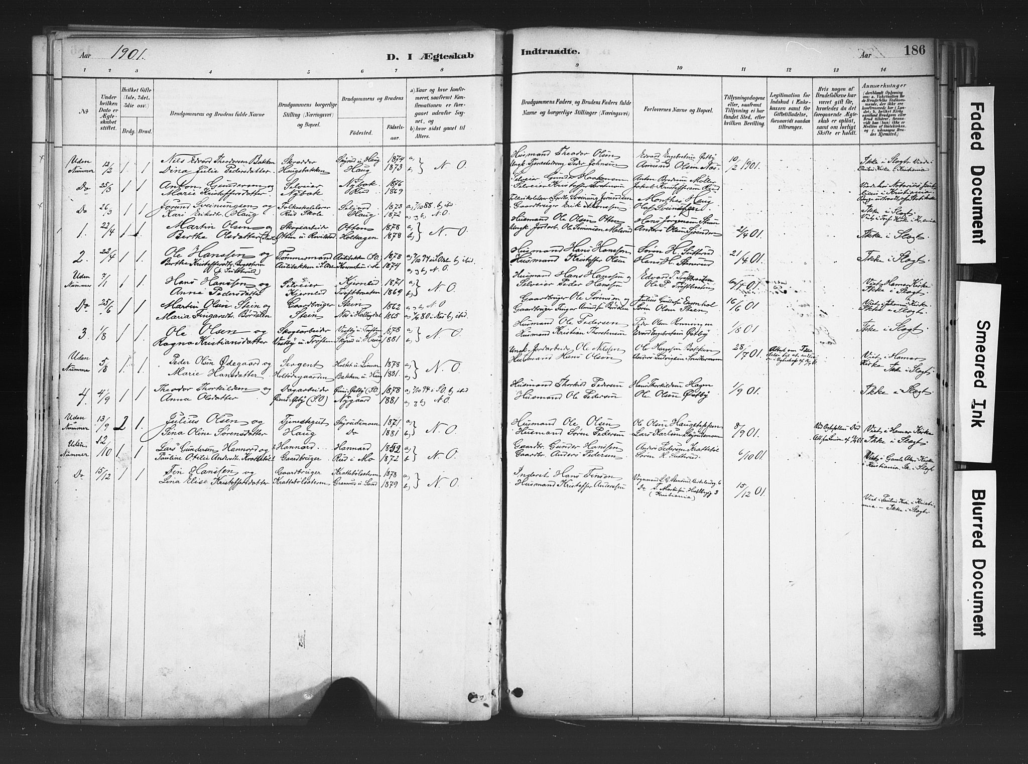 Nord-Odal prestekontor, AV/SAH-PREST-032/H/Ha/Haa/L0006: Parish register (official) no. 6, 1886-1901, p. 186