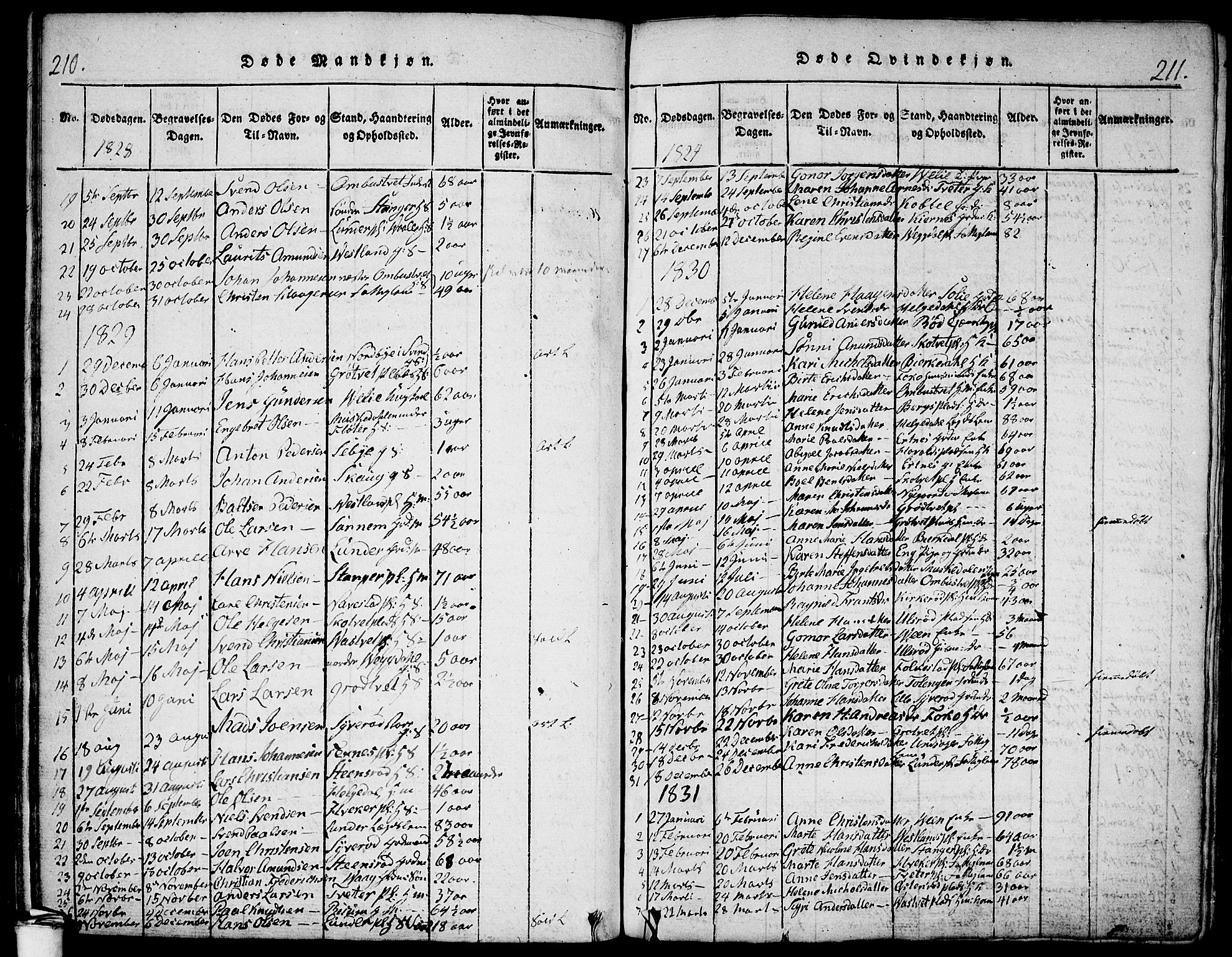 Våler prestekontor Kirkebøker, AV/SAO-A-11083/F/Fa/L0005: Parish register (official) no. I 5, 1815-1839, p. 210-211