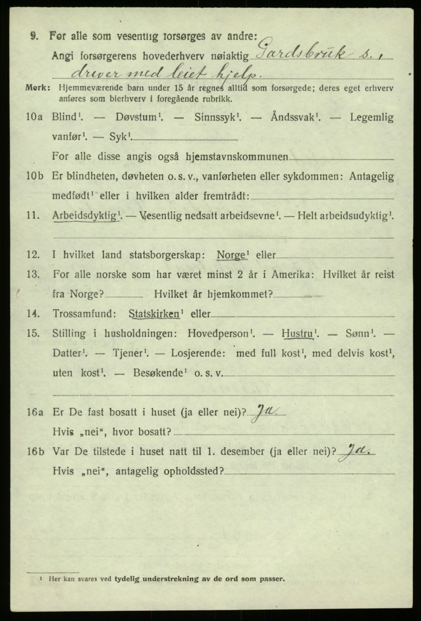 SAB, 1920 census for Balestrand, 1920, p. 3923