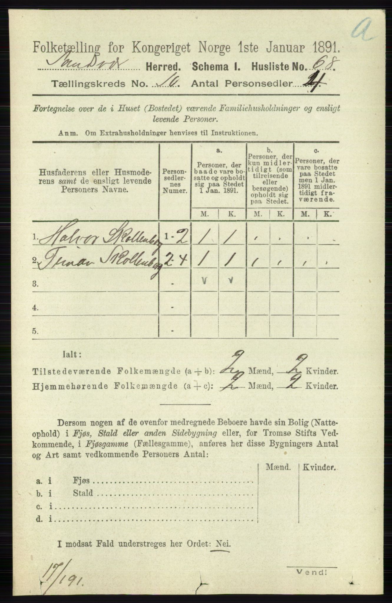 RA, 1891 census for 0629 Sandsvær, 1891, p. 4904