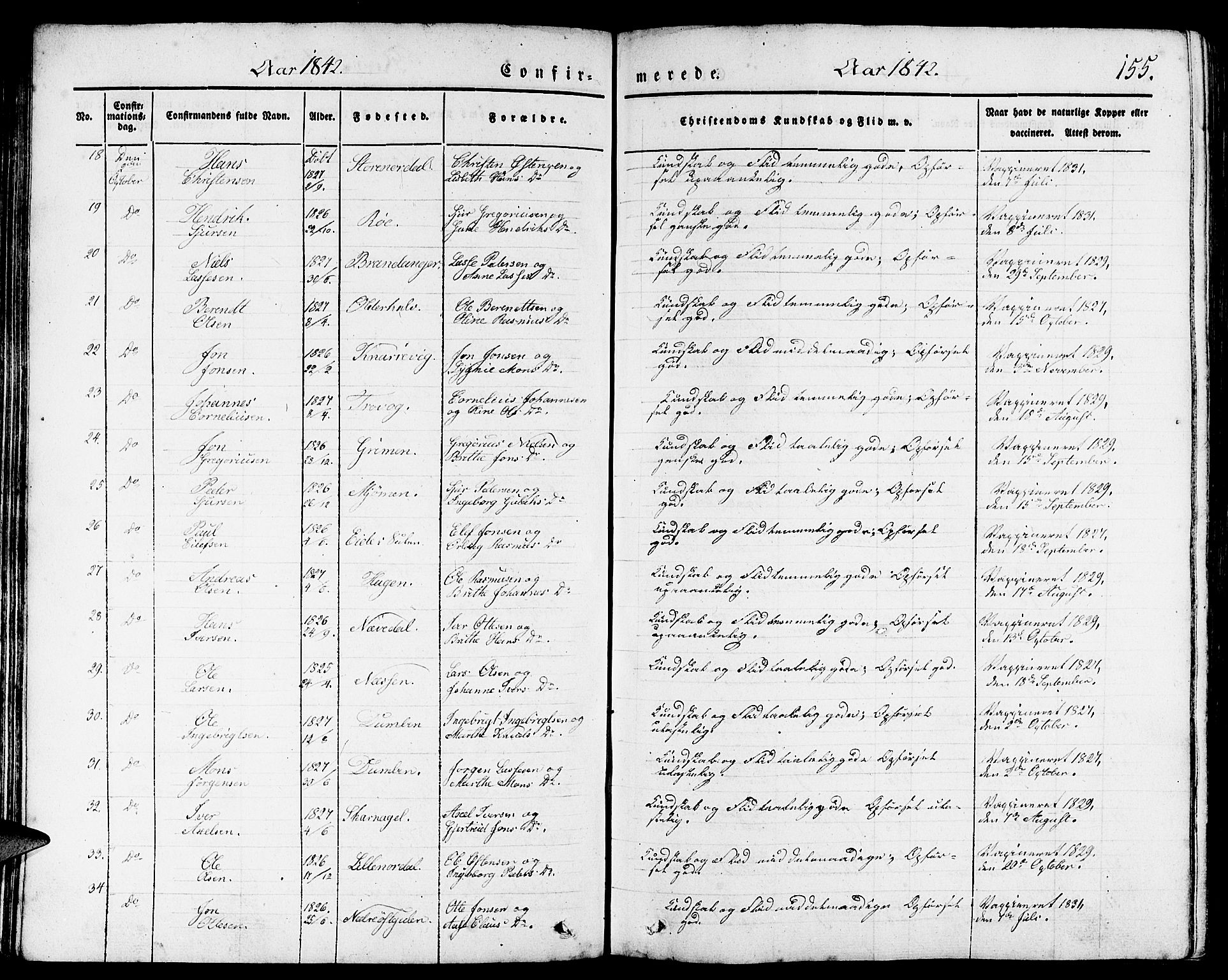 Gulen sokneprestembete, AV/SAB-A-80201/H/Haa/Haaa/L0020: Parish register (official) no. A 20, 1837-1847, p. 155