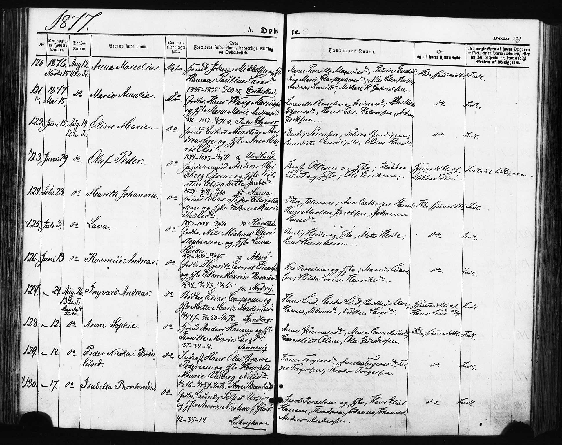 Trondenes sokneprestkontor, SATØ/S-1319/H/Ha/L0013kirke: Parish register (official) no. 13, 1870-1878, p. 121