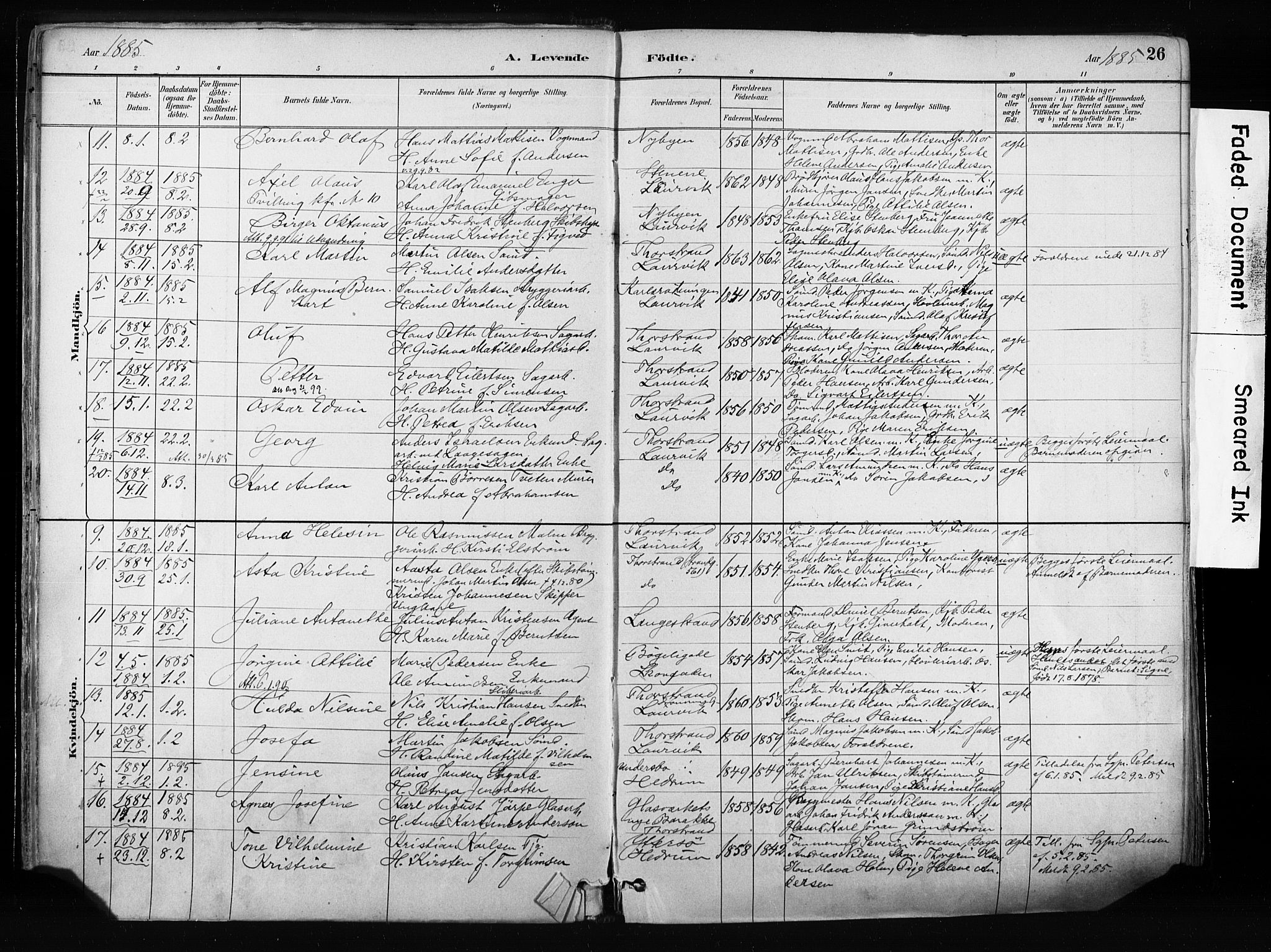 Larvik kirkebøker, AV/SAKO-A-352/F/Fa/L0009: Parish register (official) no. I 9, 1884-1904, p. 26