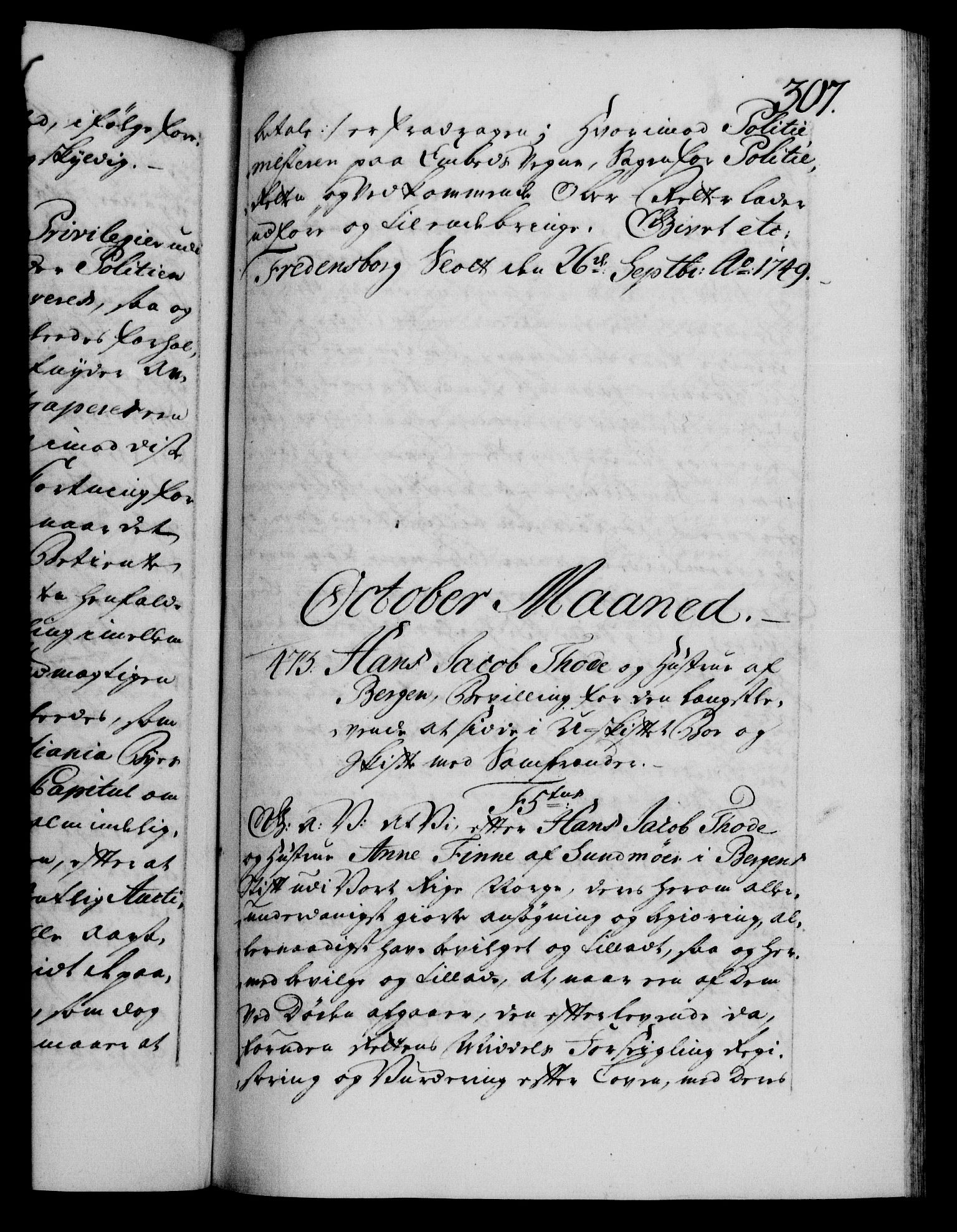 Danske Kanselli 1572-1799, RA/EA-3023/F/Fc/Fca/Fcaa/L0036: Norske registre, 1749-1750, p. 307a