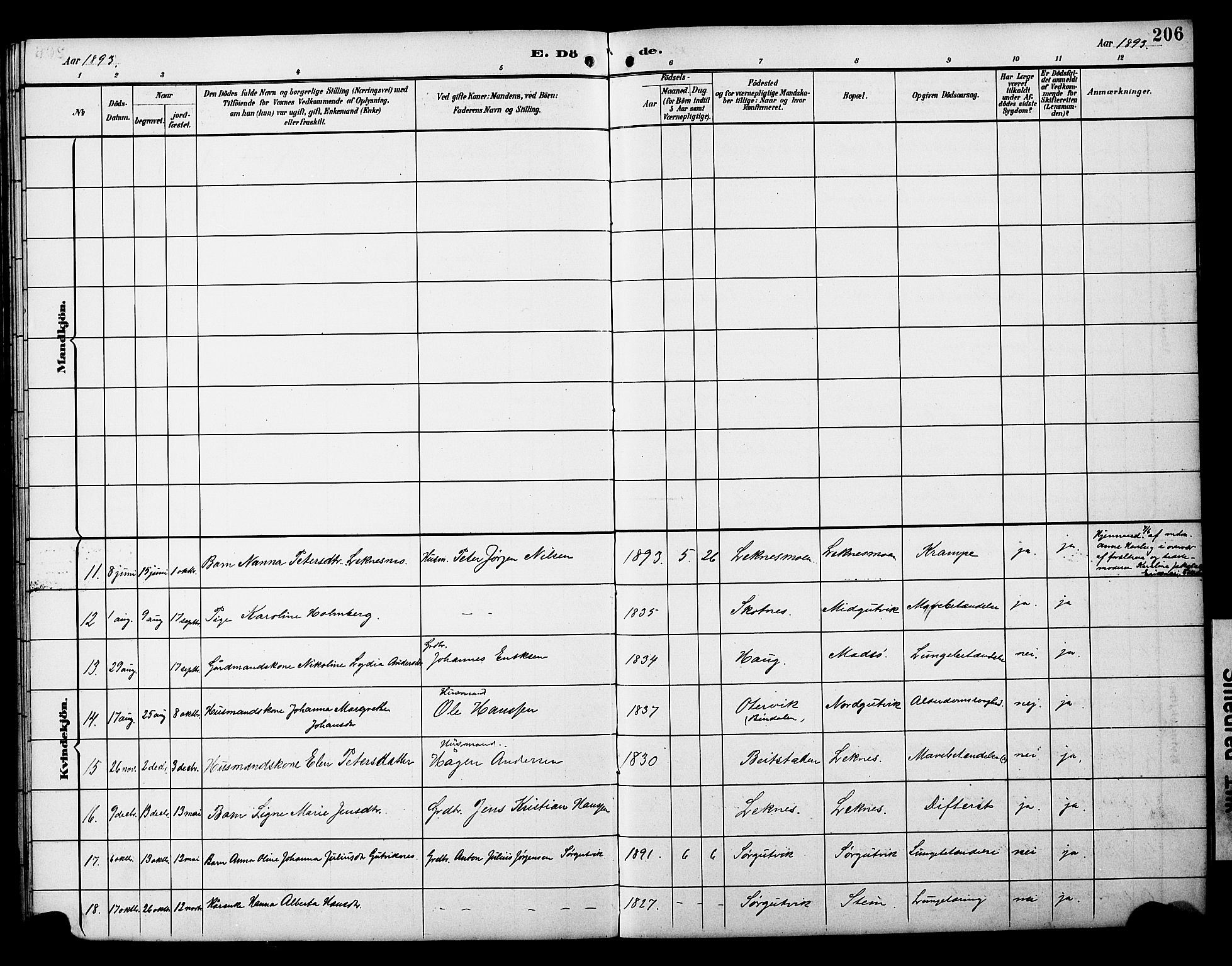Ministerialprotokoller, klokkerbøker og fødselsregistre - Nord-Trøndelag, SAT/A-1458/788/L0701: Parish register (copy) no. 788C01, 1888-1913, p. 206