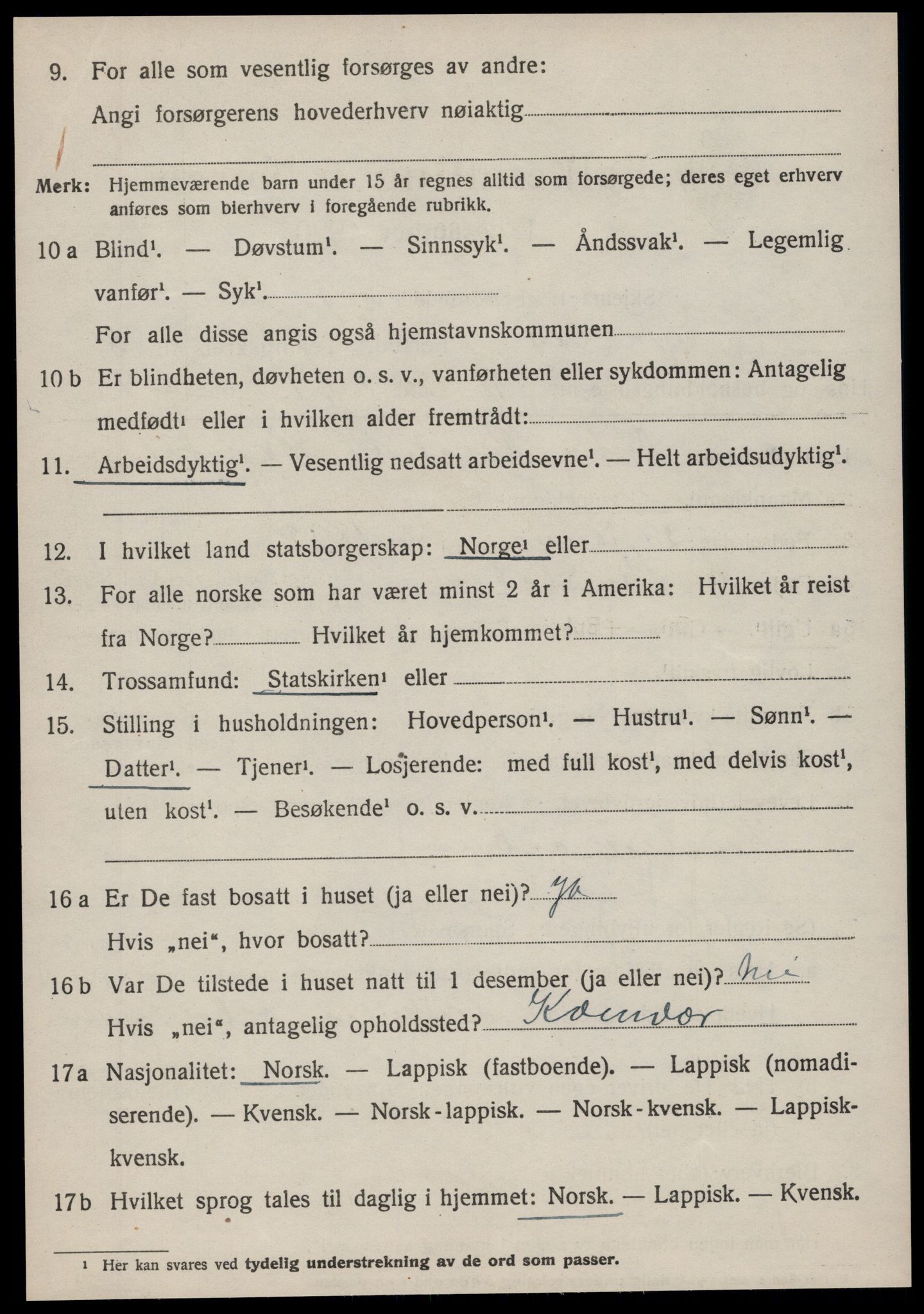 SAT, 1920 census for Sandstad, 1920, p. 2094