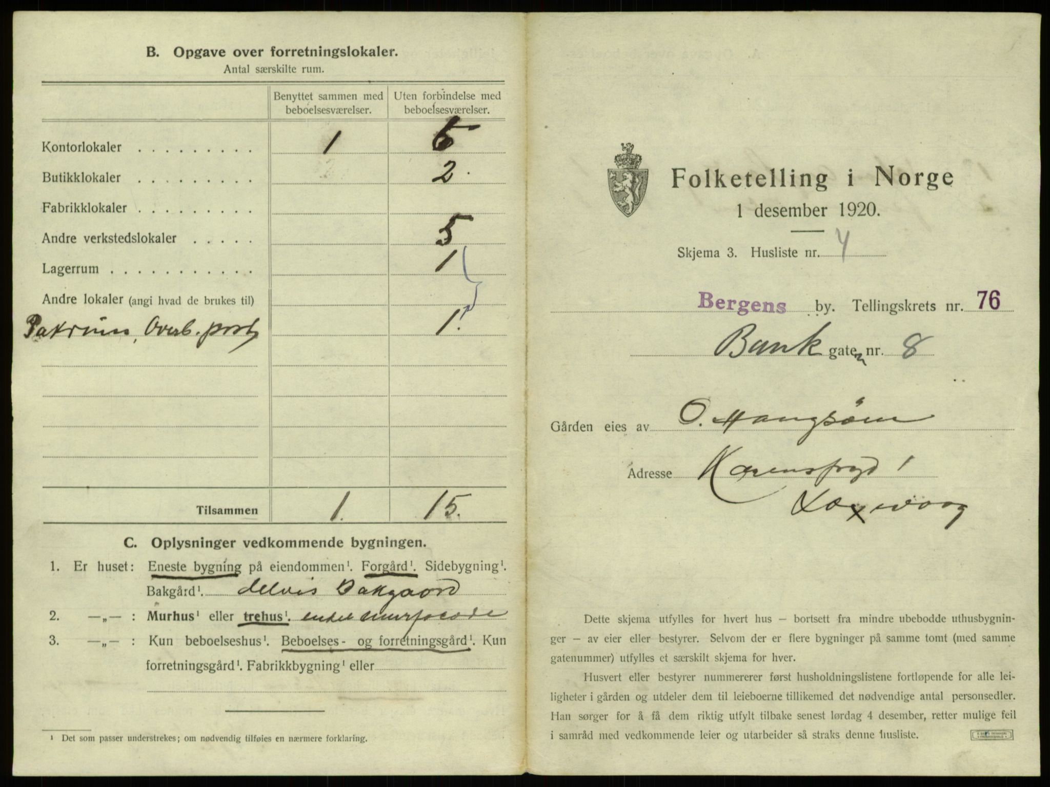 SAB, 1920 census for Bergen, 1920, p. 7163