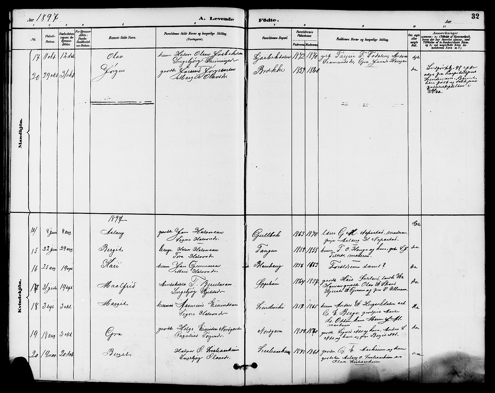Seljord kirkebøker, SAKO/A-20/G/Ga/L0005: Parish register (copy) no. I 5, 1887-1914, p. 32