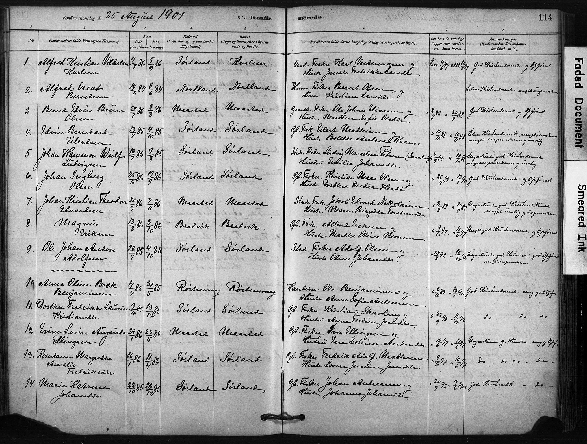 Ministerialprotokoller, klokkerbøker og fødselsregistre - Nordland, AV/SAT-A-1459/807/L0122: Parish register (official) no. 807A05, 1880-1902, p. 114