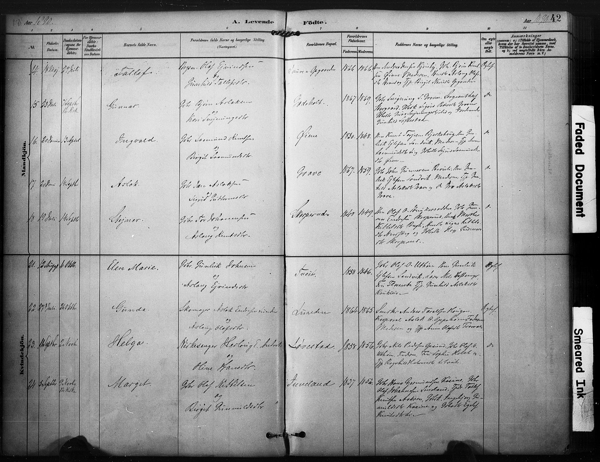 Kviteseid kirkebøker, AV/SAKO-A-276/F/Fa/L0008: Parish register (official) no. I 8, 1882-1903, p. 42