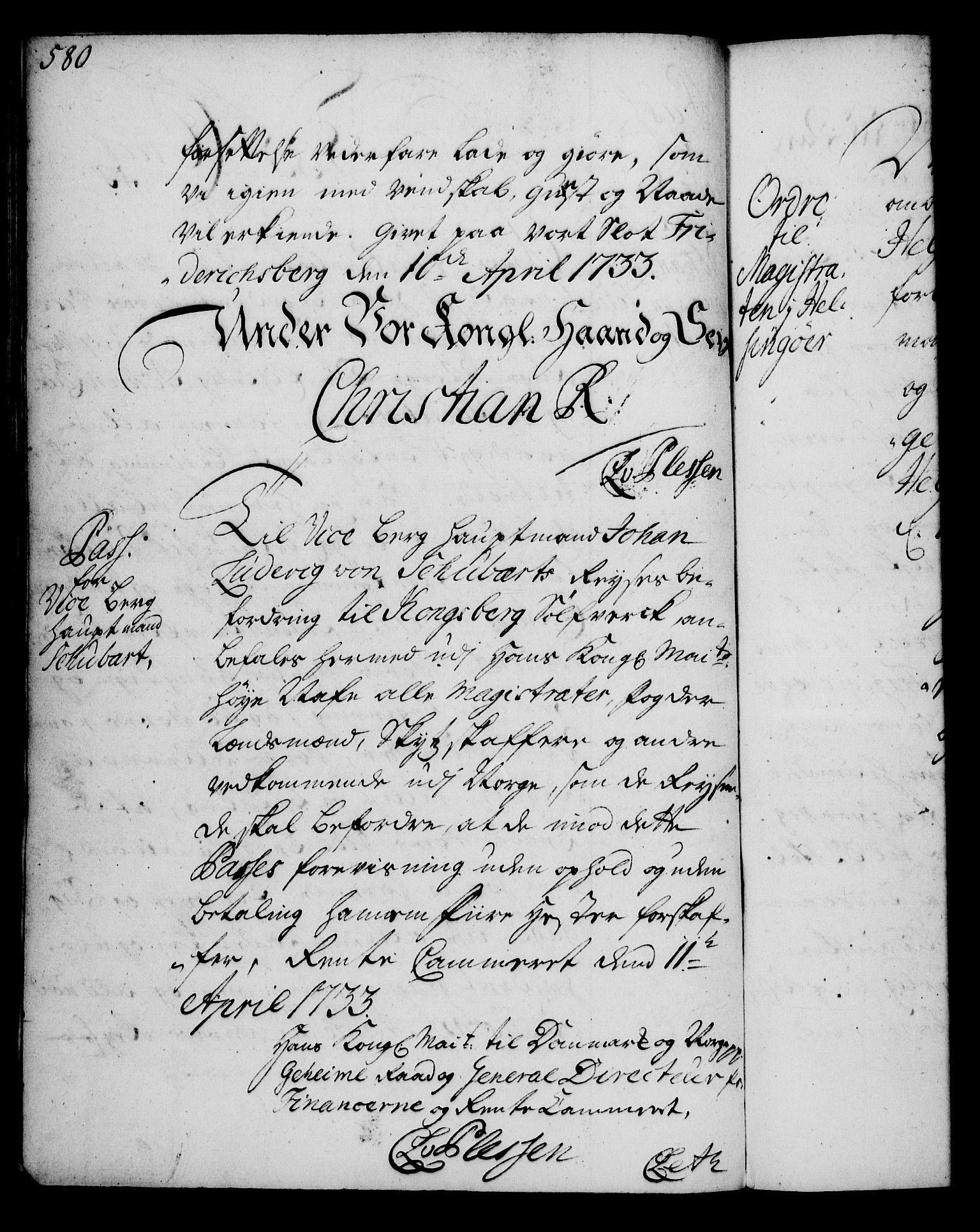 Rentekammeret, Kammerkanselliet, RA/EA-3111/G/Gg/Gga/L0003: Norsk ekspedisjonsprotokoll med register (merket RK 53.3), 1727-1734, p. 580