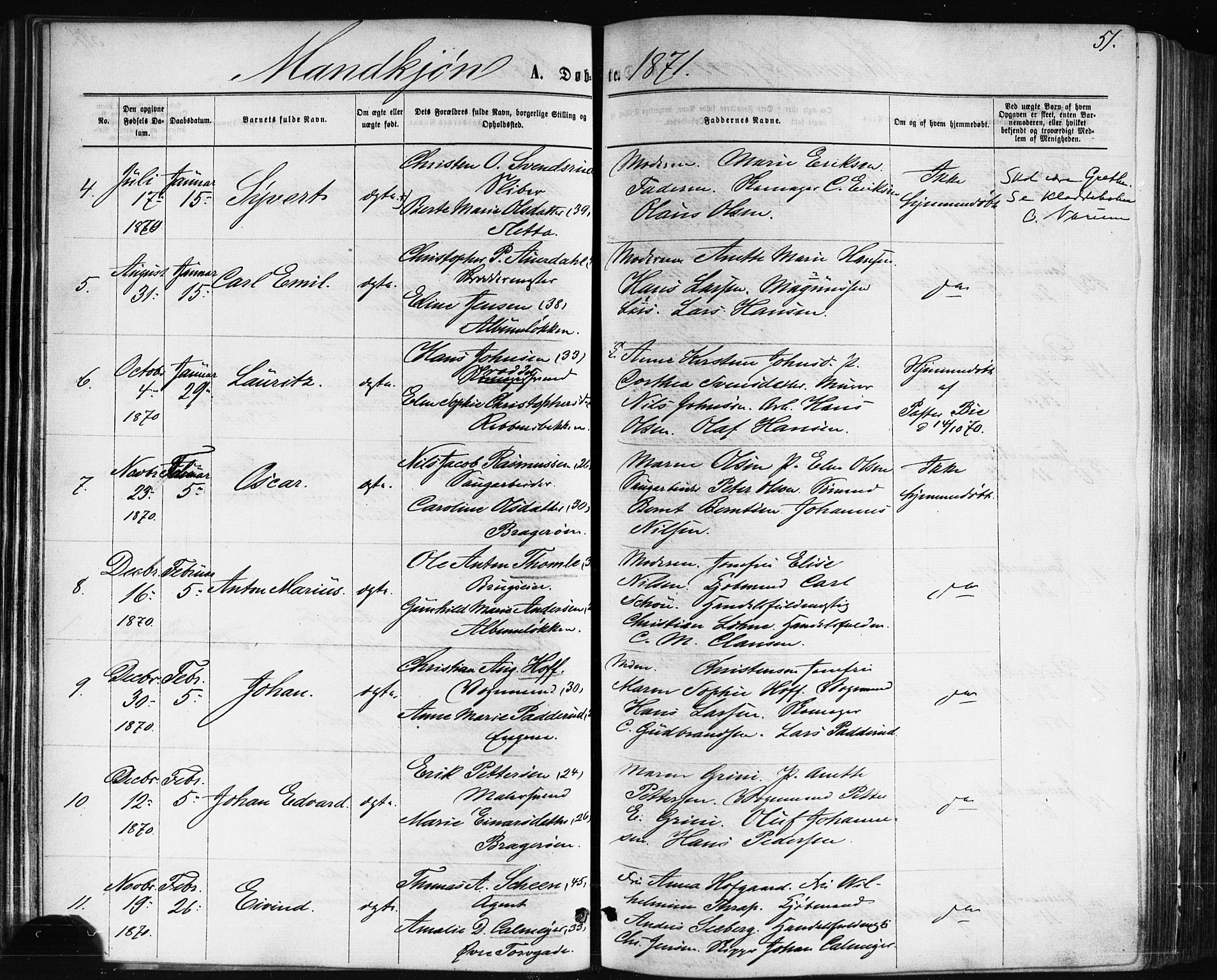 Bragernes kirkebøker, AV/SAKO-A-6/F/Fb/L0004: Parish register (official) no. II 4, 1869-1875, p. 51