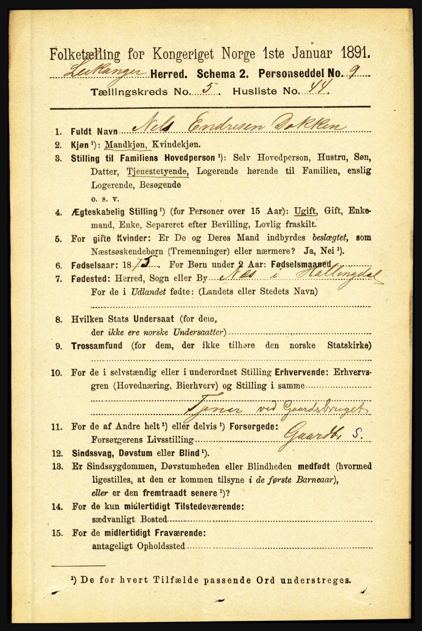 RA, 1891 census for 1419 Leikanger, 1891, p. 1079