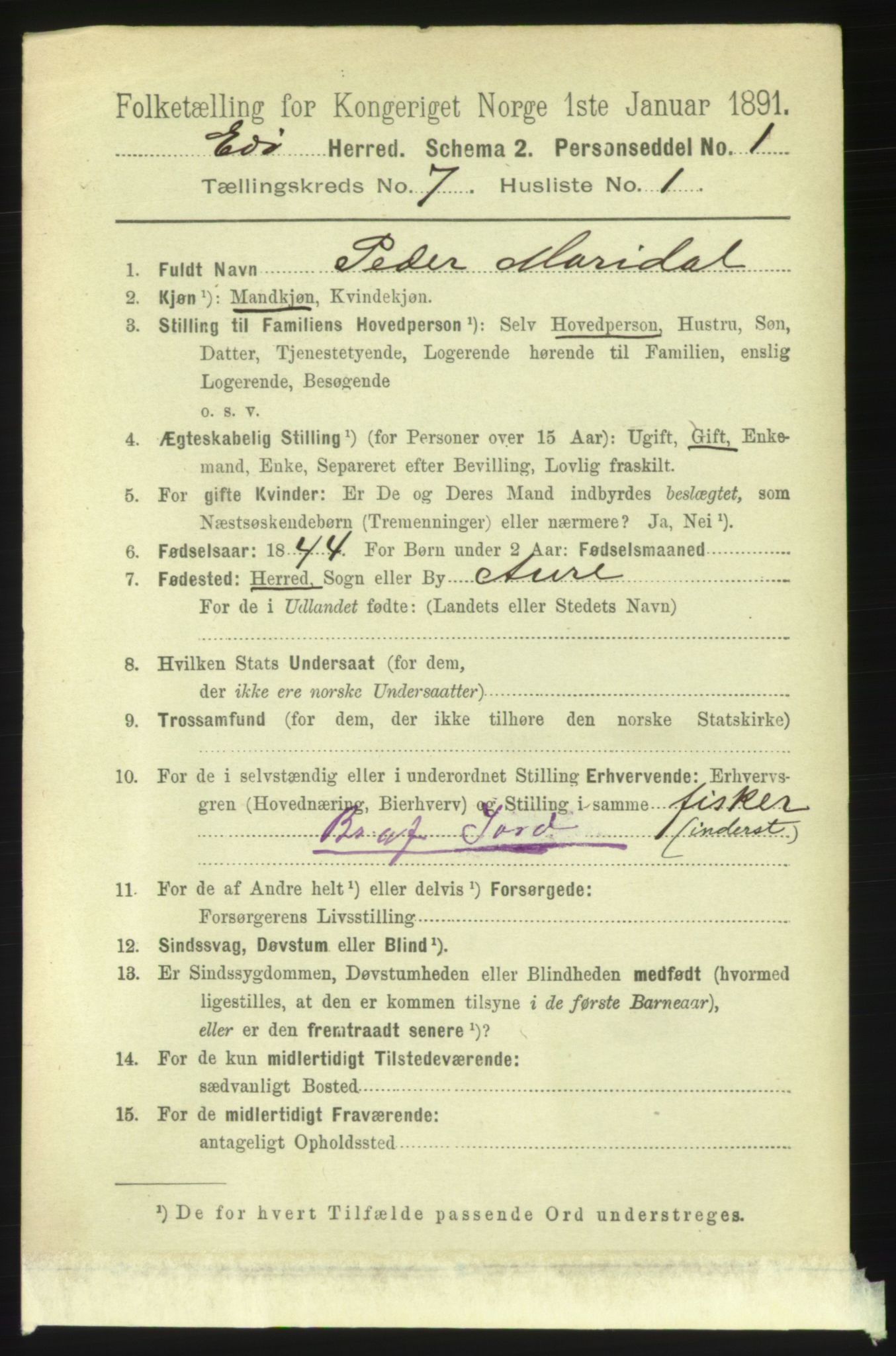 RA, 1891 census for 1573 Edøy, 1891, p. 1586