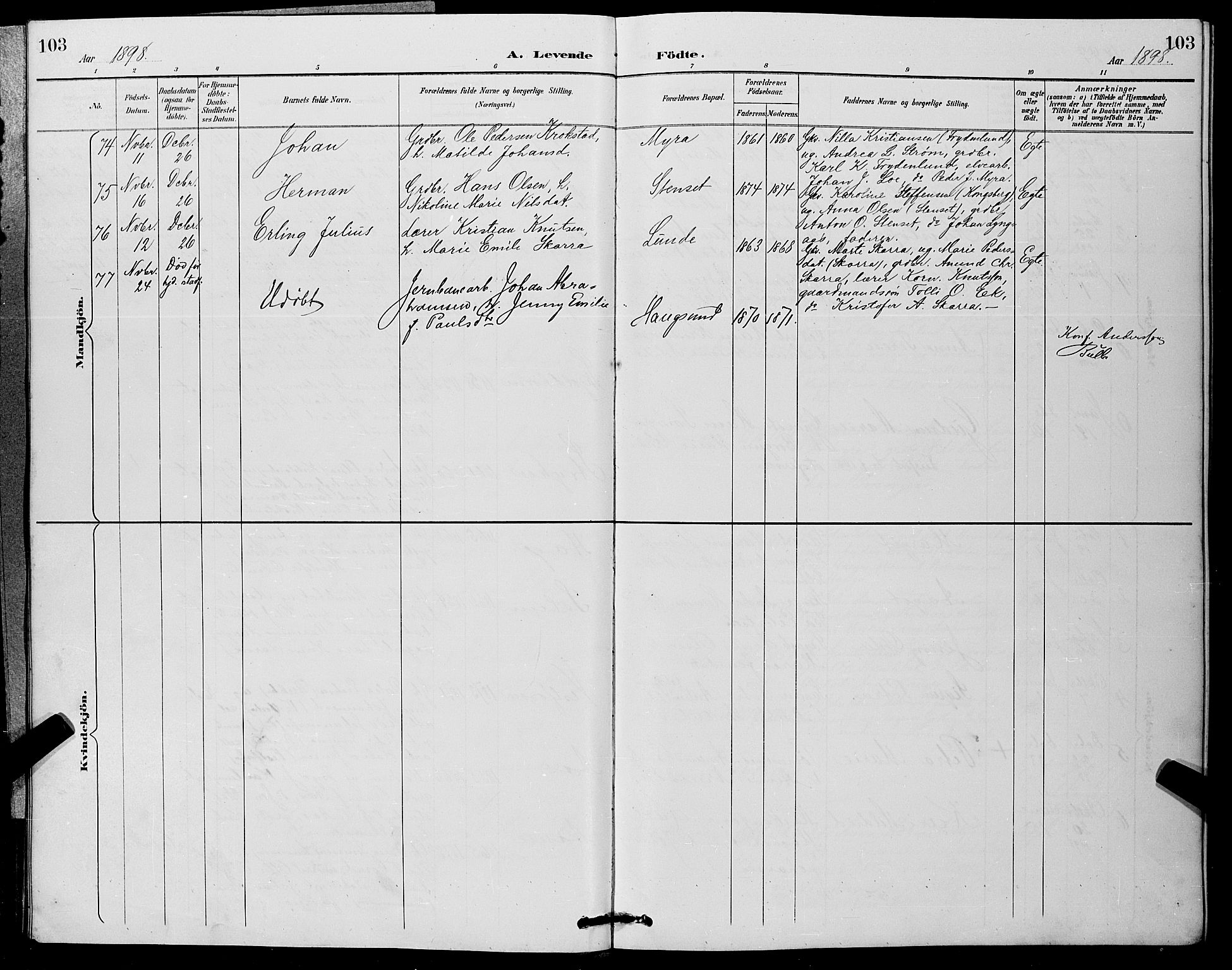 Eiker kirkebøker, SAKO/A-4/G/Ga/L0007: Parish register (copy) no. I 7, 1893-1902, p. 103
