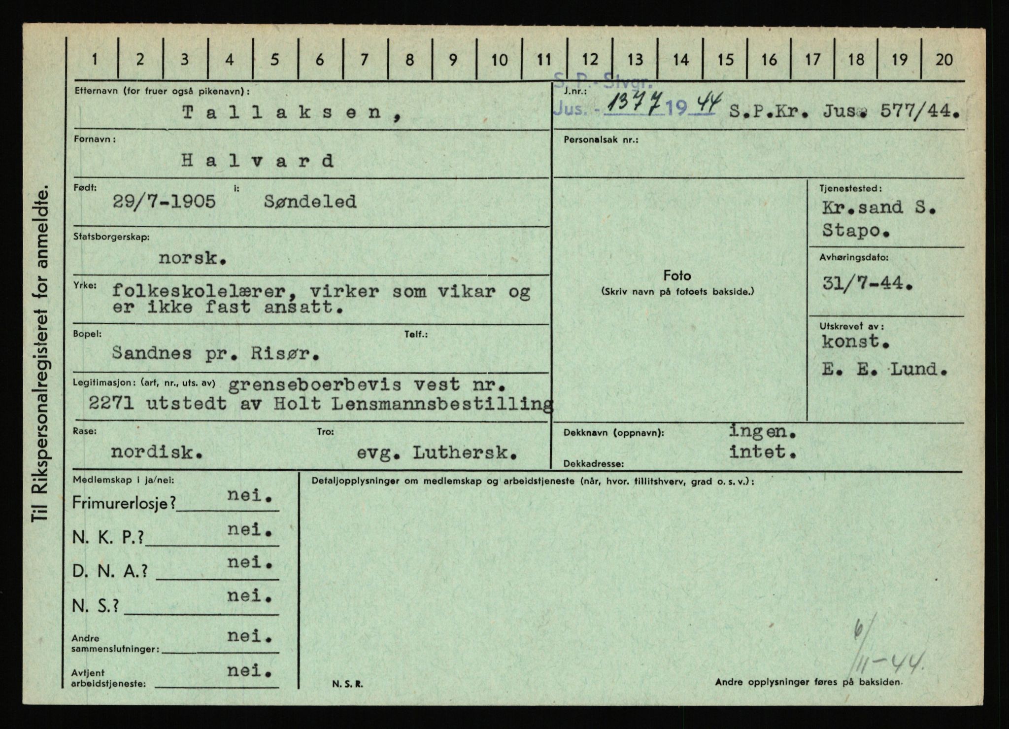 Statspolitiet - Hovedkontoret / Osloavdelingen, AV/RA-S-1329/C/Ca/L0015: Svea - Tøsse, 1943-1945, p. 1848