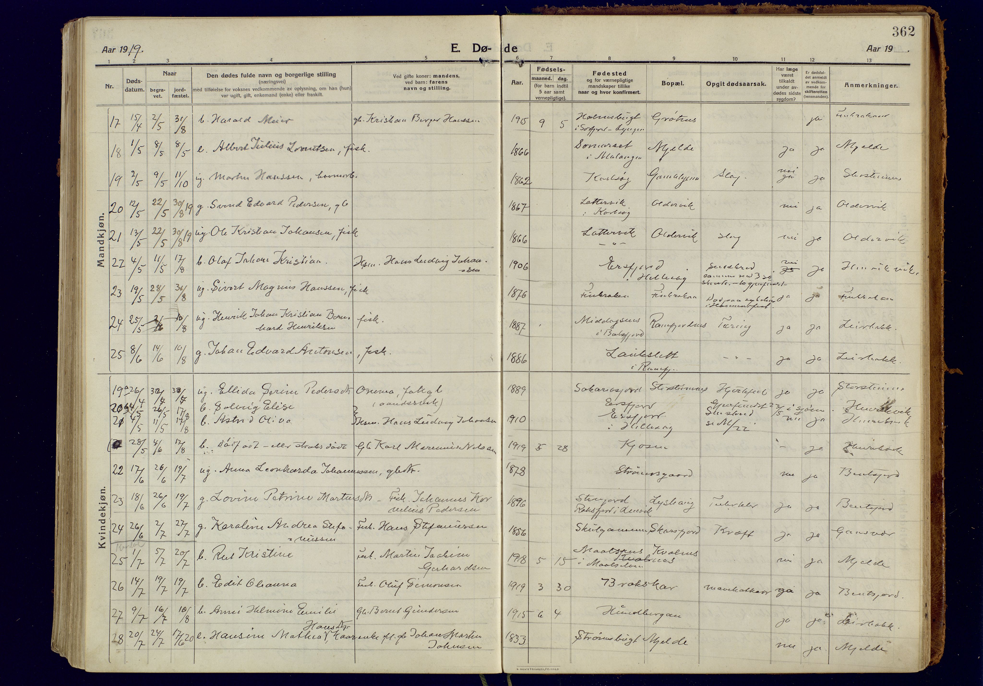 Tromsøysund sokneprestkontor, AV/SATØ-S-1304/G/Ga/L0008kirke: Parish register (official) no. 8, 1914-1922, p. 362