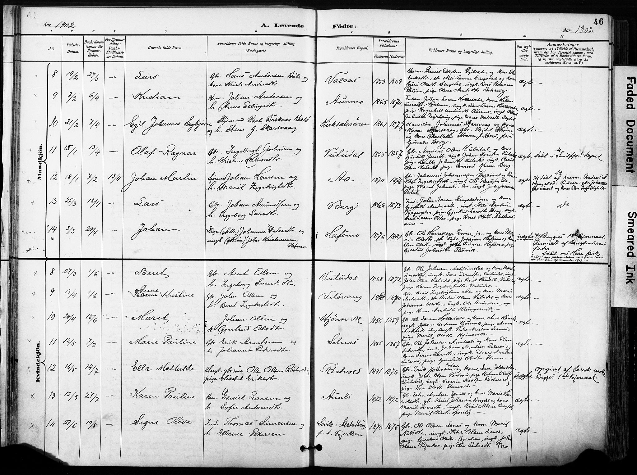 Ministerialprotokoller, klokkerbøker og fødselsregistre - Sør-Trøndelag, SAT/A-1456/630/L0497: Parish register (official) no. 630A10, 1896-1910, p. 46