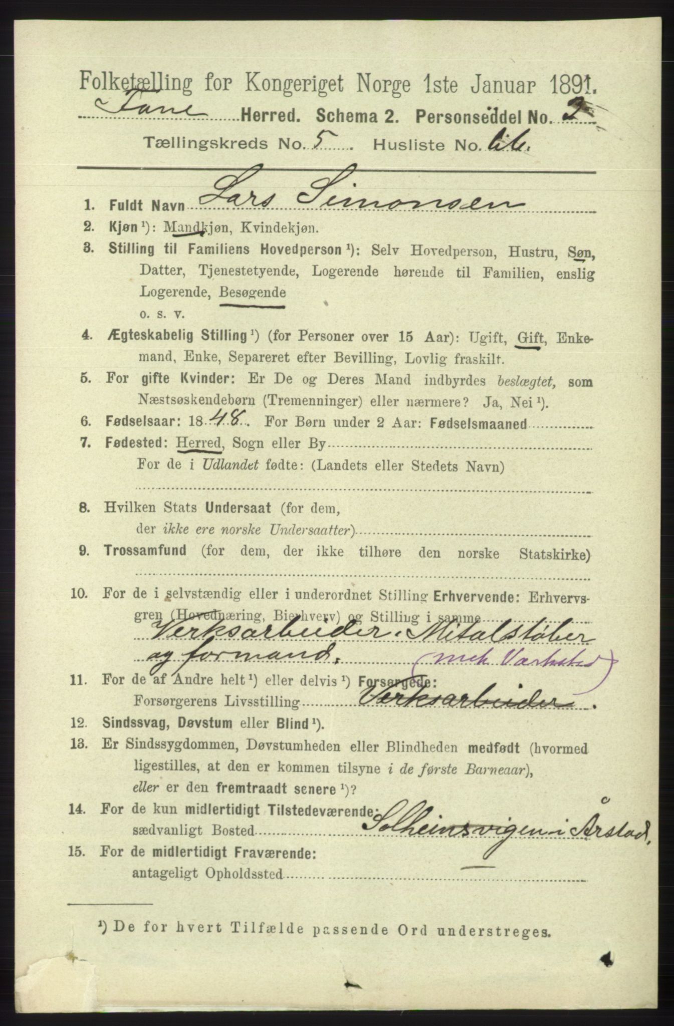 RA, 1891 census for 1249 Fana, 1891, p. 2507