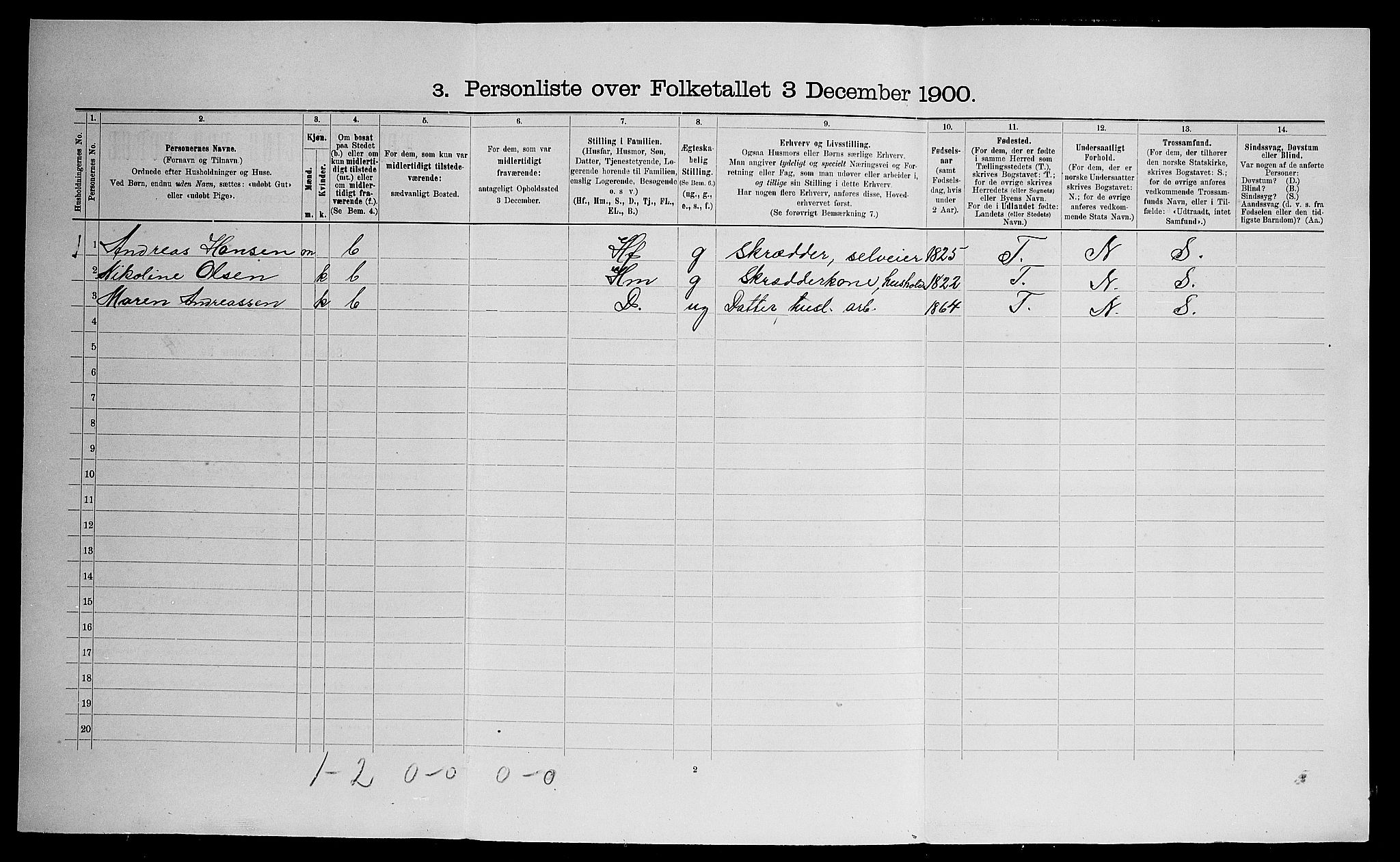 SAO, 1900 census for Eidsvoll, 1900