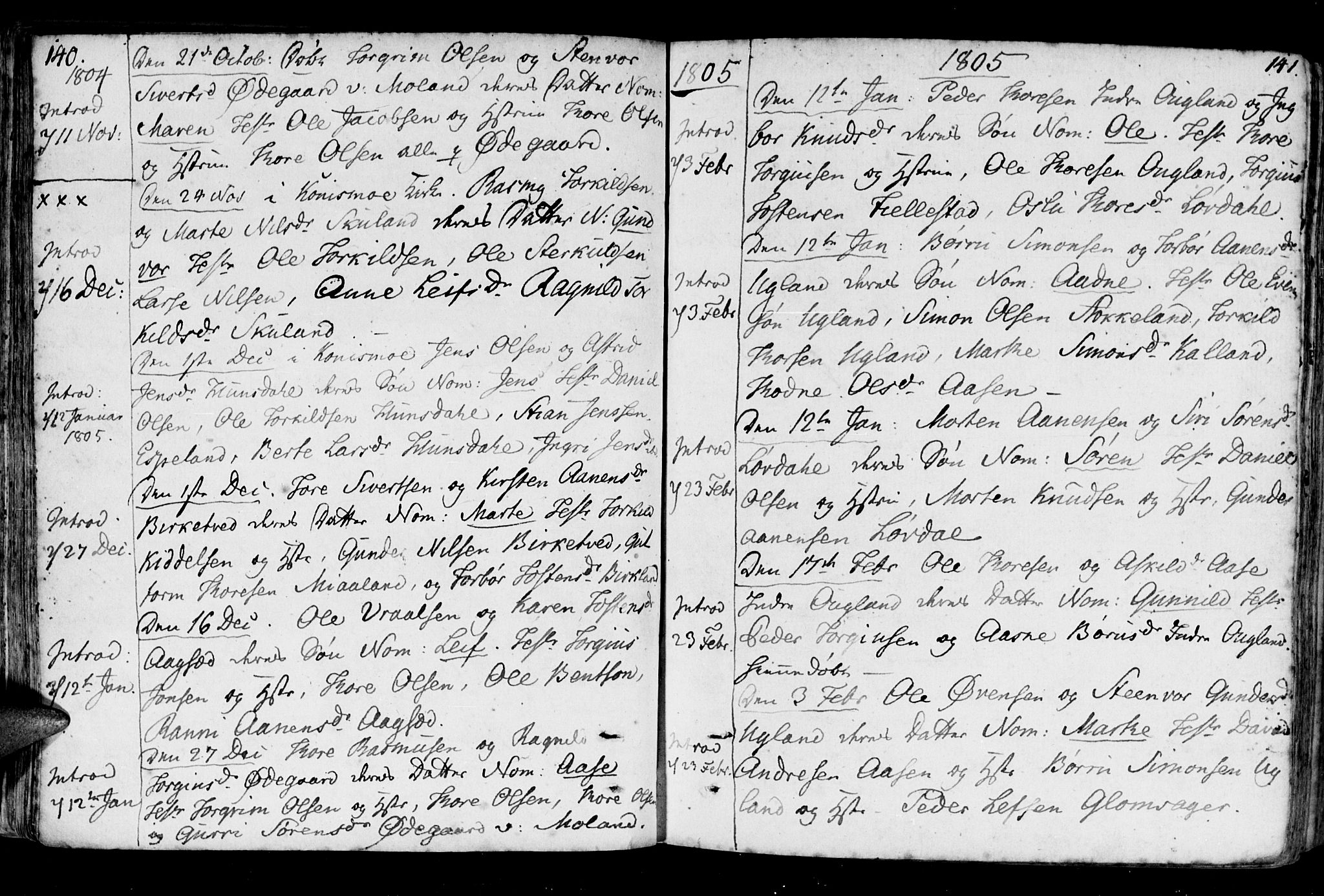 Holum sokneprestkontor, AV/SAK-1111-0022/F/Fa/Fab/L0004: Parish register (official) no. A 4, 1774-1847, p. 140-141