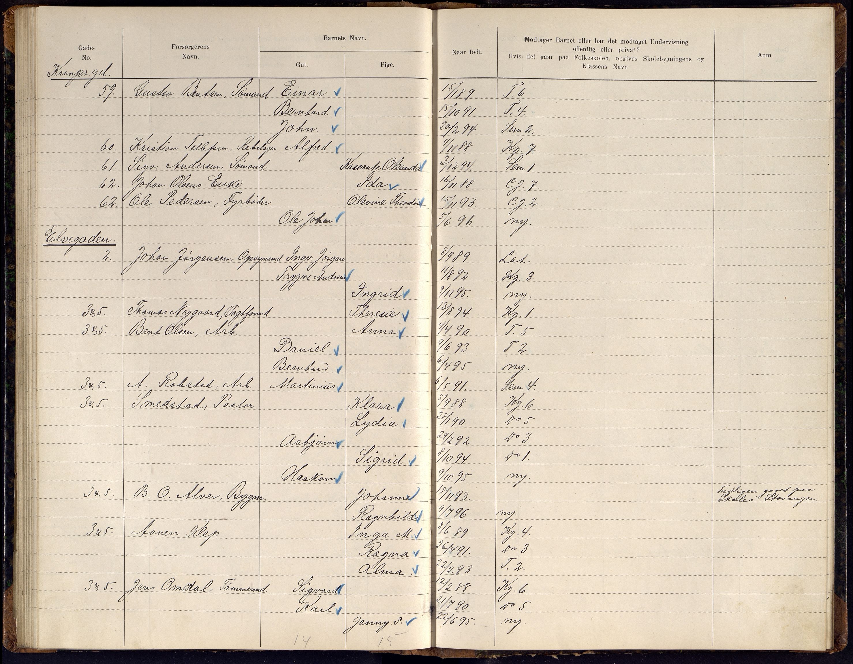 Kristiansand By - Skolekommisjonen/ -Styret, ARKSOR/1001KG510/J/Jb/L0011: Barnetelling, 1902, p. 161-162