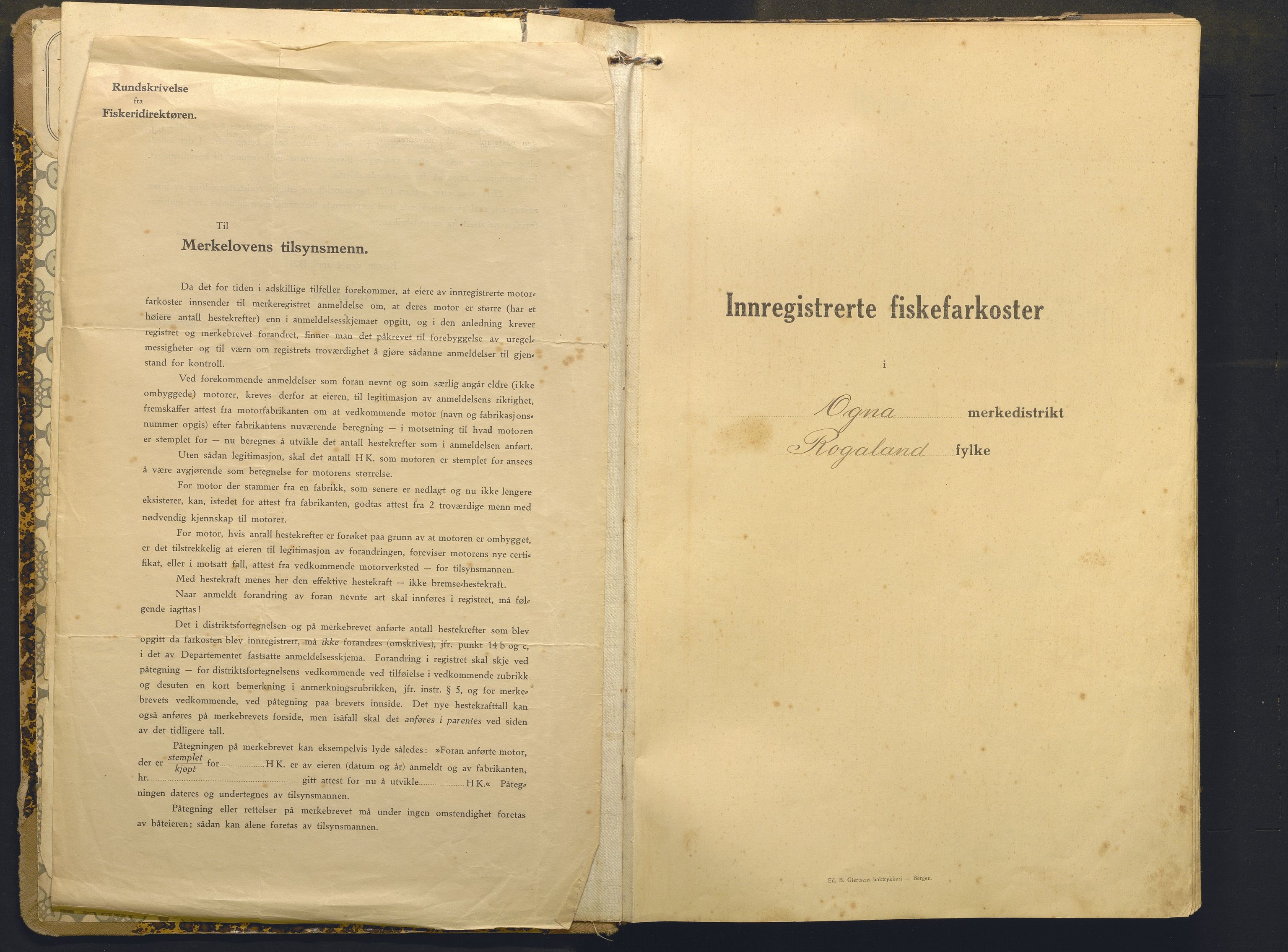 Fiskeridirektoratet - 1 Adm. ledelse - 13 Båtkontoret, AV/SAB-A-2003/I/Ia/Iai/L0075: 135.0928/1 Merkeprotokoll - Ogna, 1920-1963