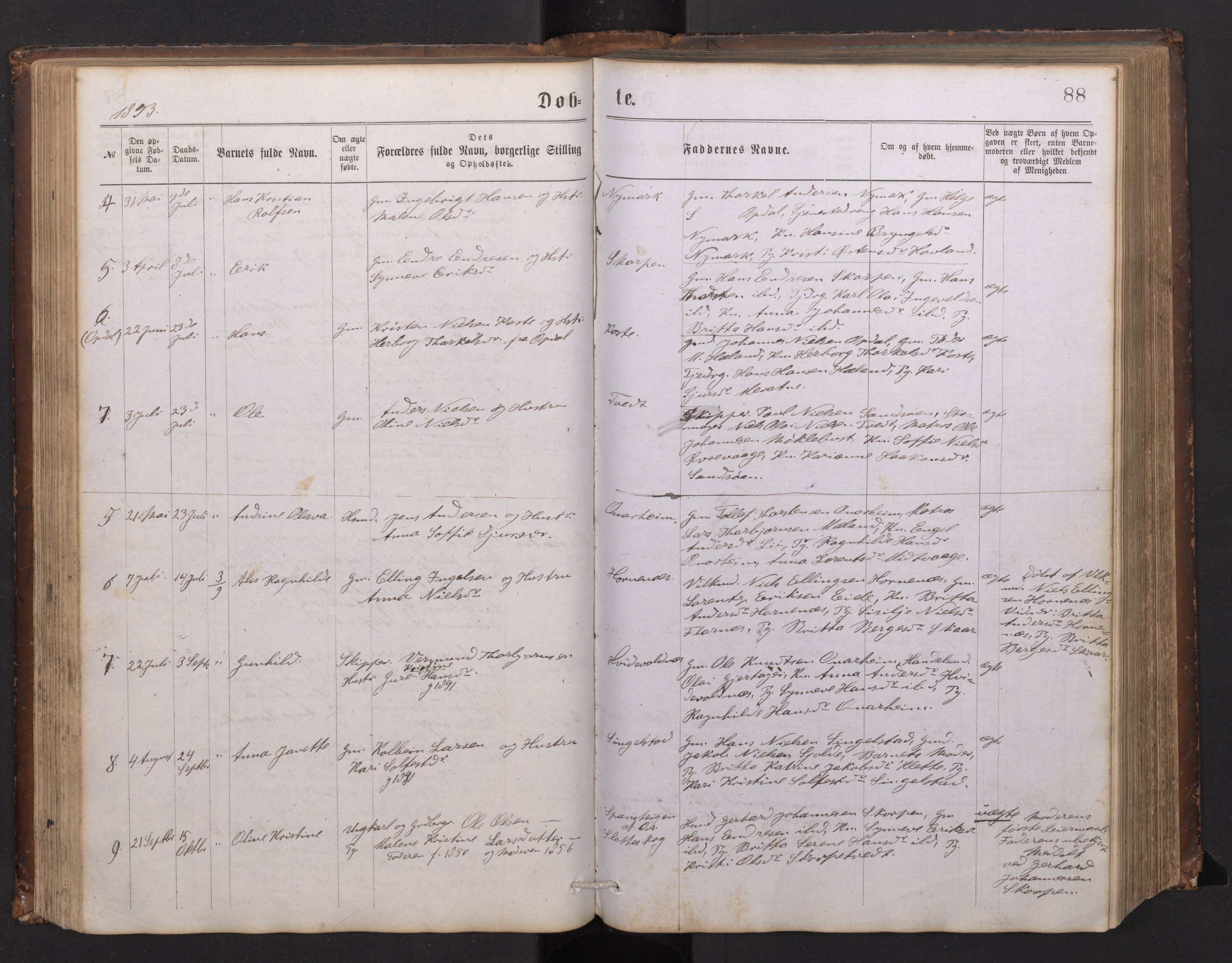 Tysnes sokneprestembete, SAB/A-78601/H/Hab: Parish register (copy) no. C 1, 1873-1895, p. 87b-88a