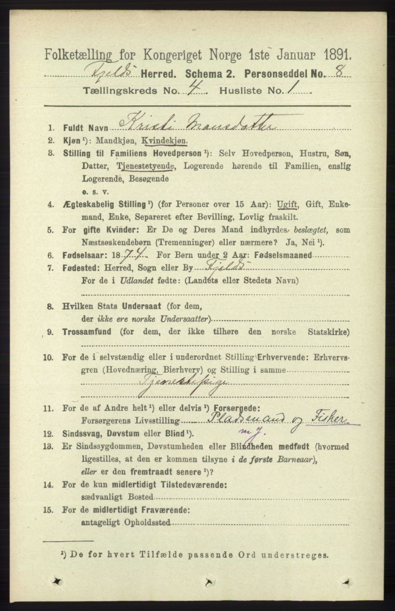 RA, 1891 census for 1246 Fjell, 1891, p. 2032